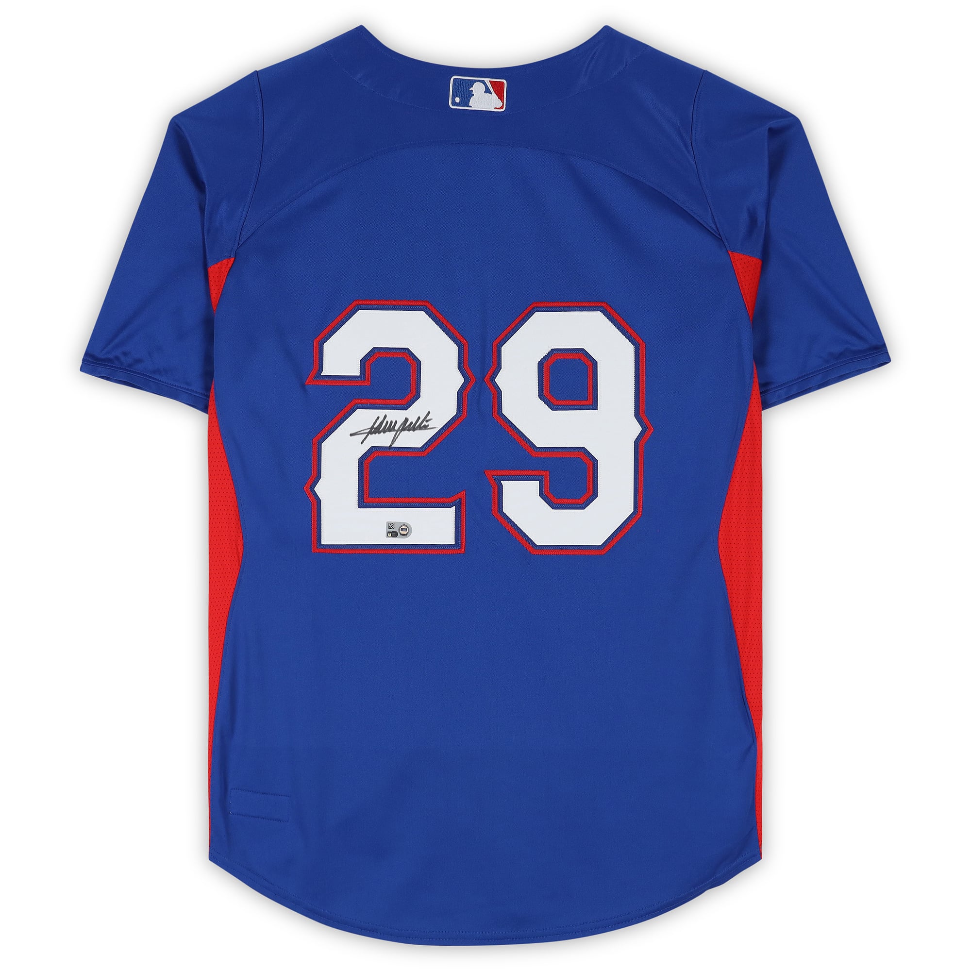 Maillot d'entraînement au bâton Royal Mitchell & Ness autographié par Adrian Beltre des Texas Rangers