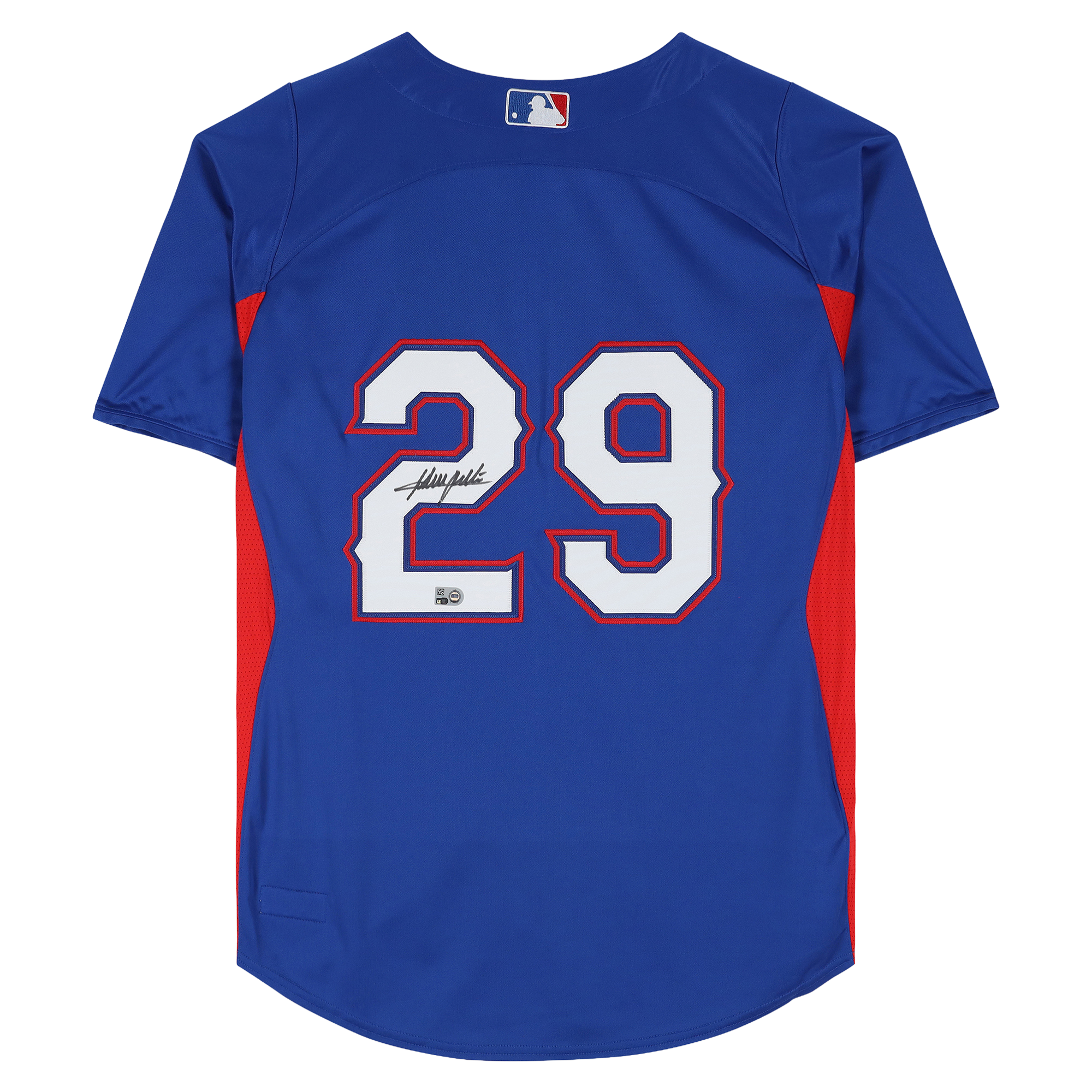 Maillot d'entraînement au bâton Royal Mitchell & Ness autographié par Adrian Beltre des Texas Rangers