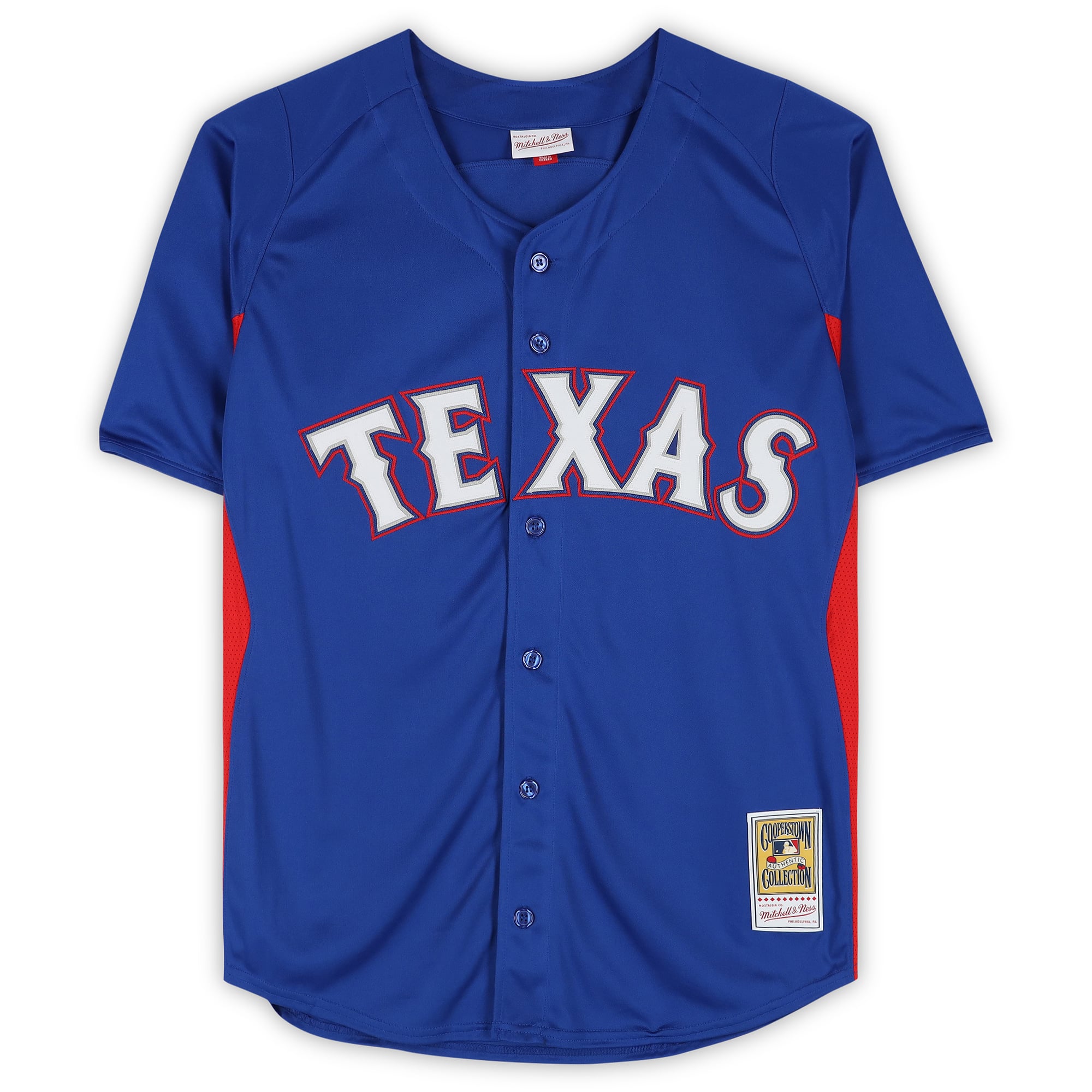 Maillot d'entraînement Royal Mitchell & Ness autographié par Adrian Beltre, des Texas Rangers, avec inscription « HOF 2024 ».