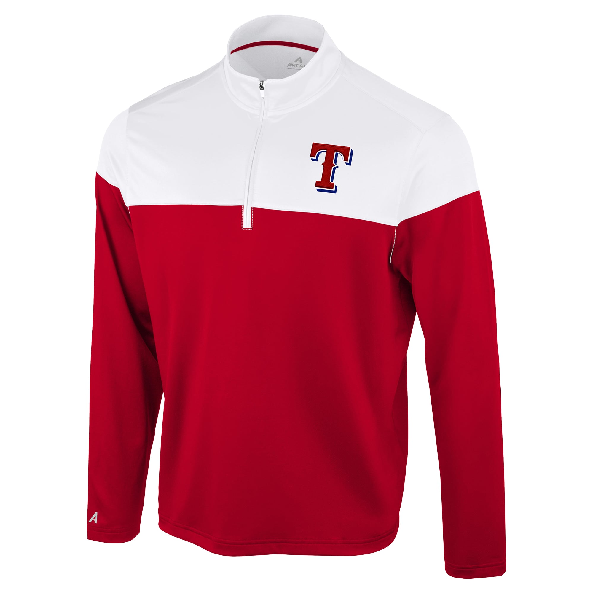 Pull à col zippé Antigua rouge et blanc Texas Rangers pour homme