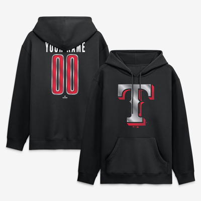 Texas Rangers  Metallic Mascot Personalized Name & Number Hoodie - Black