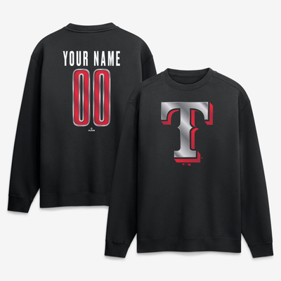 Texas Rangers  Metallic Mascot Personalized Name & Number Sweatshirt - Black