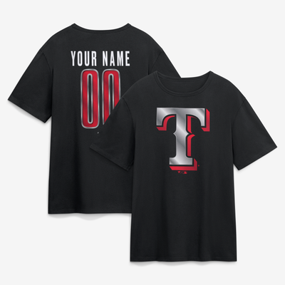 Texas Rangers  Metallic Mascot Personalized Name & Number T-Shirt - Black