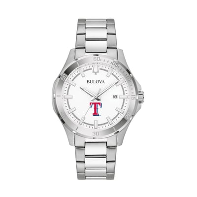 Texas Rangers Bulova Stainless Steel Classic Sport Watch - Silver