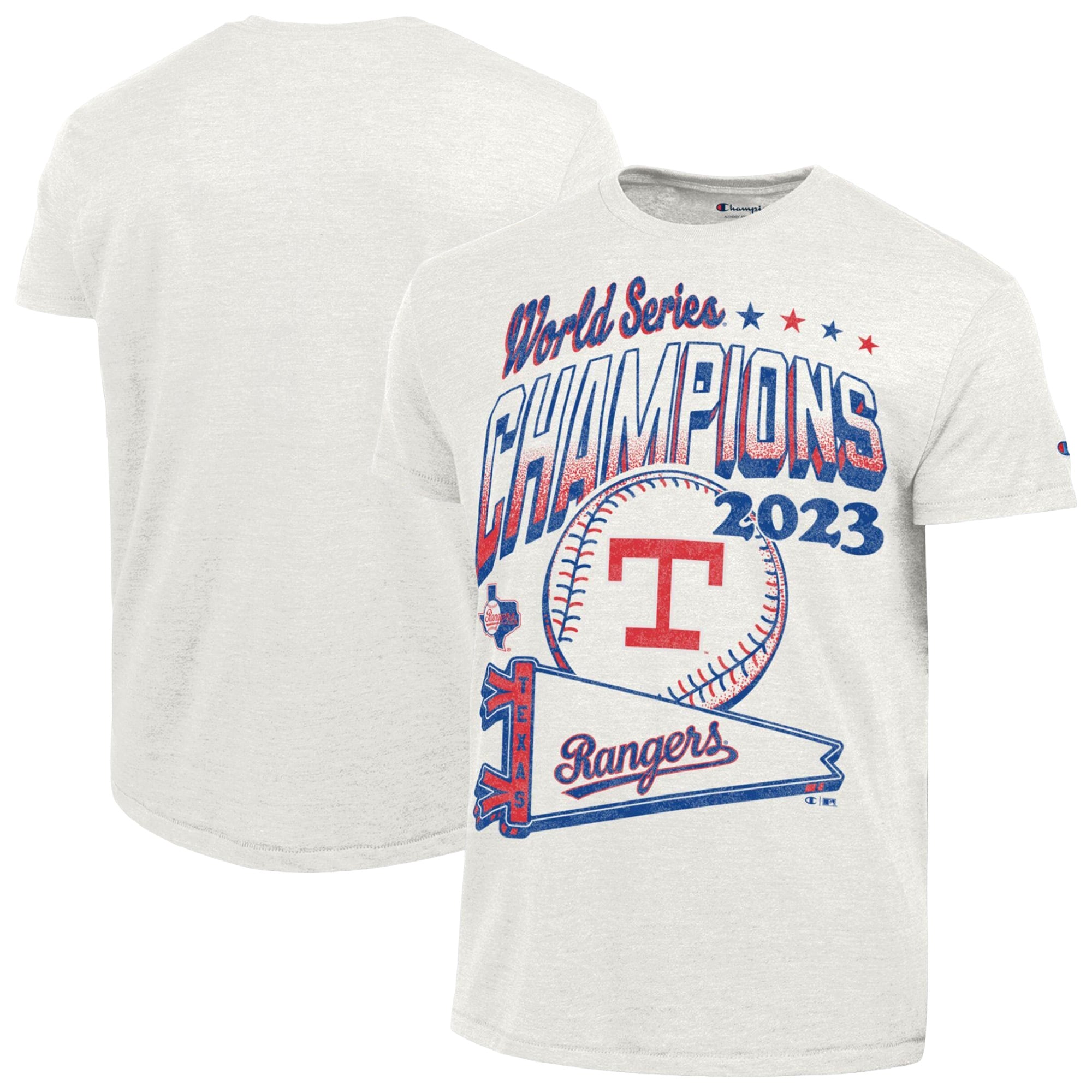 T-shirt Champion crème pour homme, collection Cooperstown, Texas Rangers, tradition gagnante, mélange de trois matières