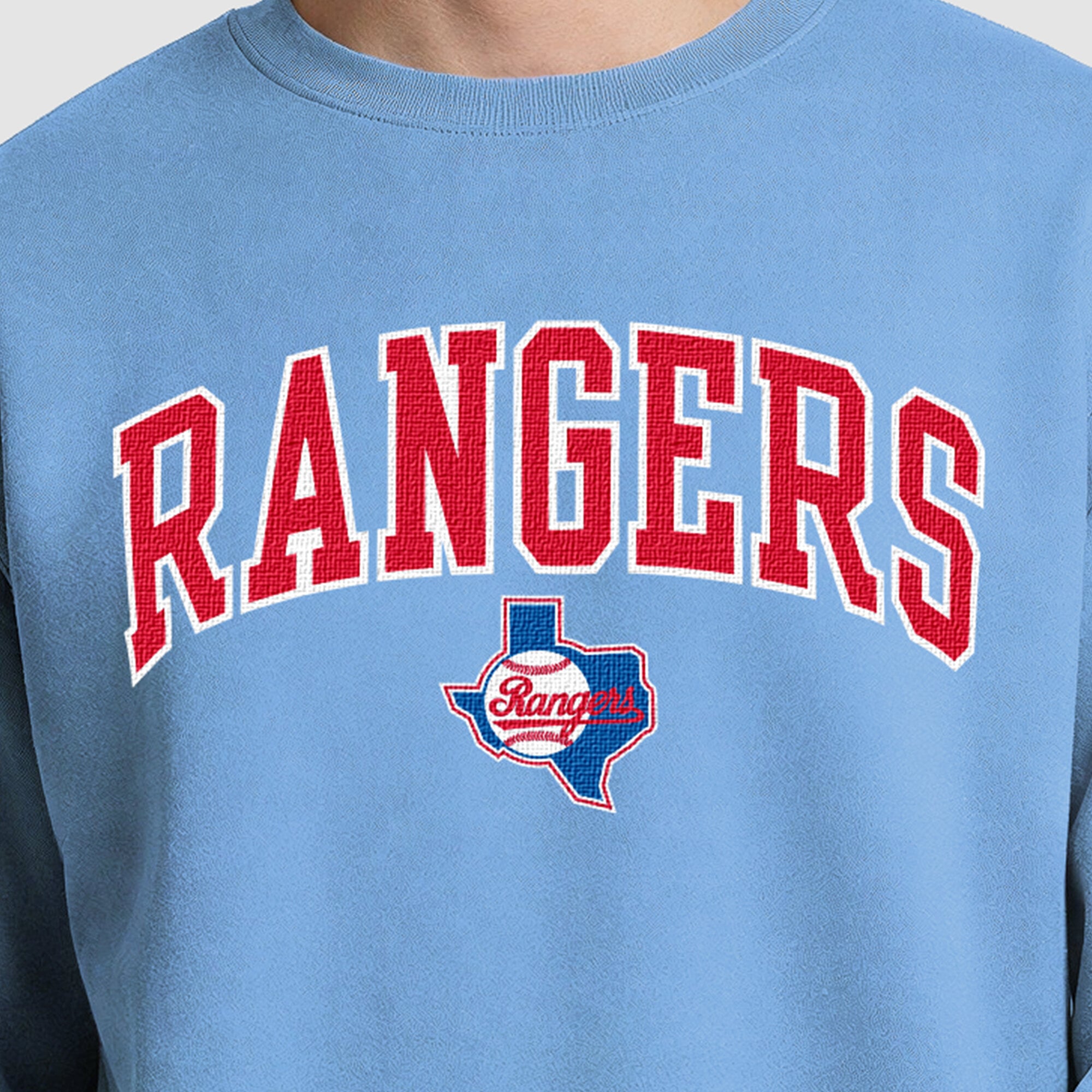 Men's Champion Light Blue Texas Rangers Fleece Crew Sweatshirt