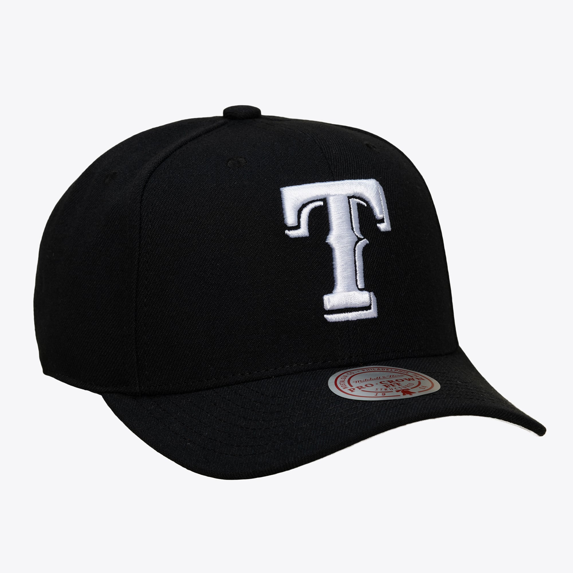 Casquette snapback Mitchell & Ness Pro Crown noire et blanche des Texas Rangers pour homme