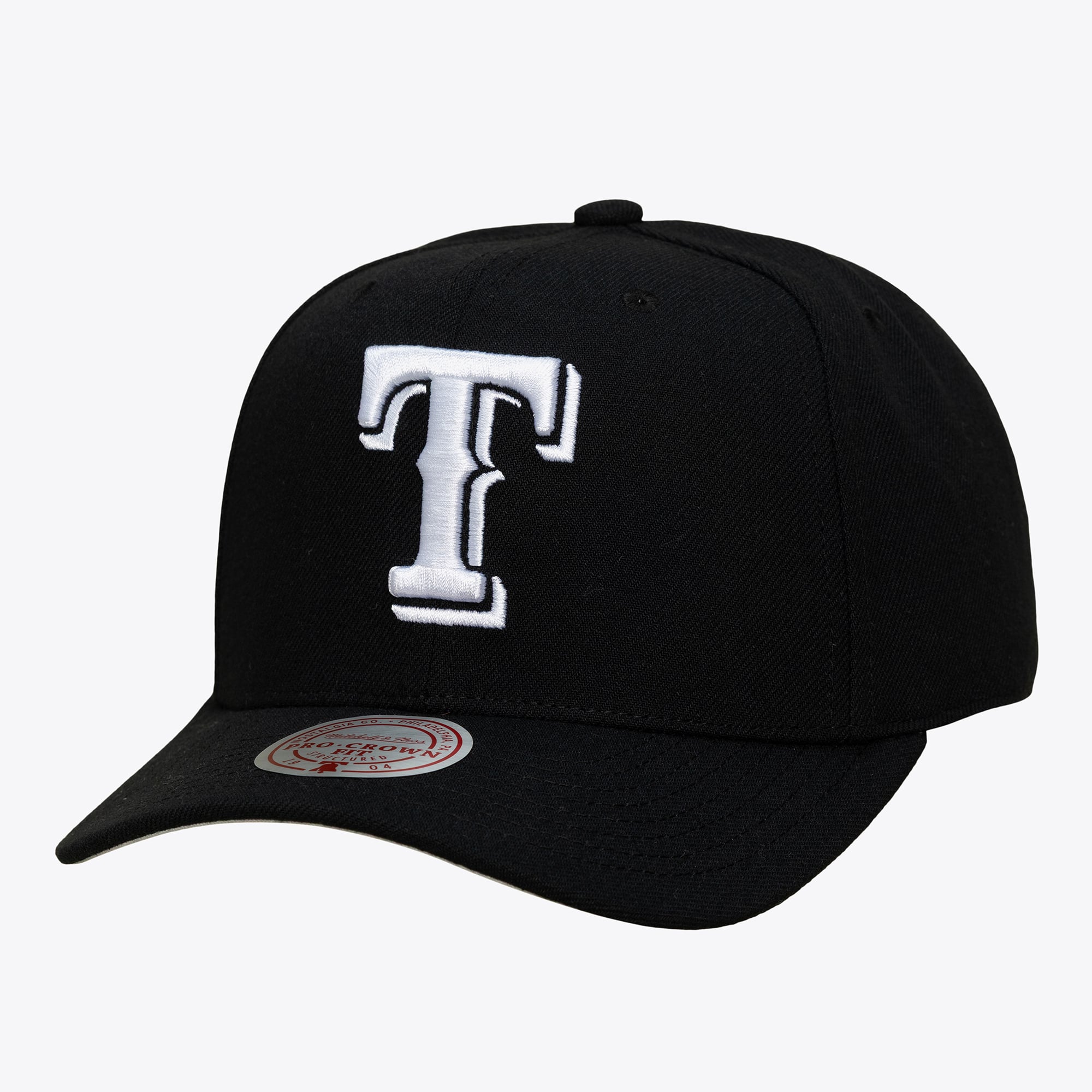 Casquette snapback Mitchell & Ness Pro Crown noire et blanche des Texas Rangers pour homme