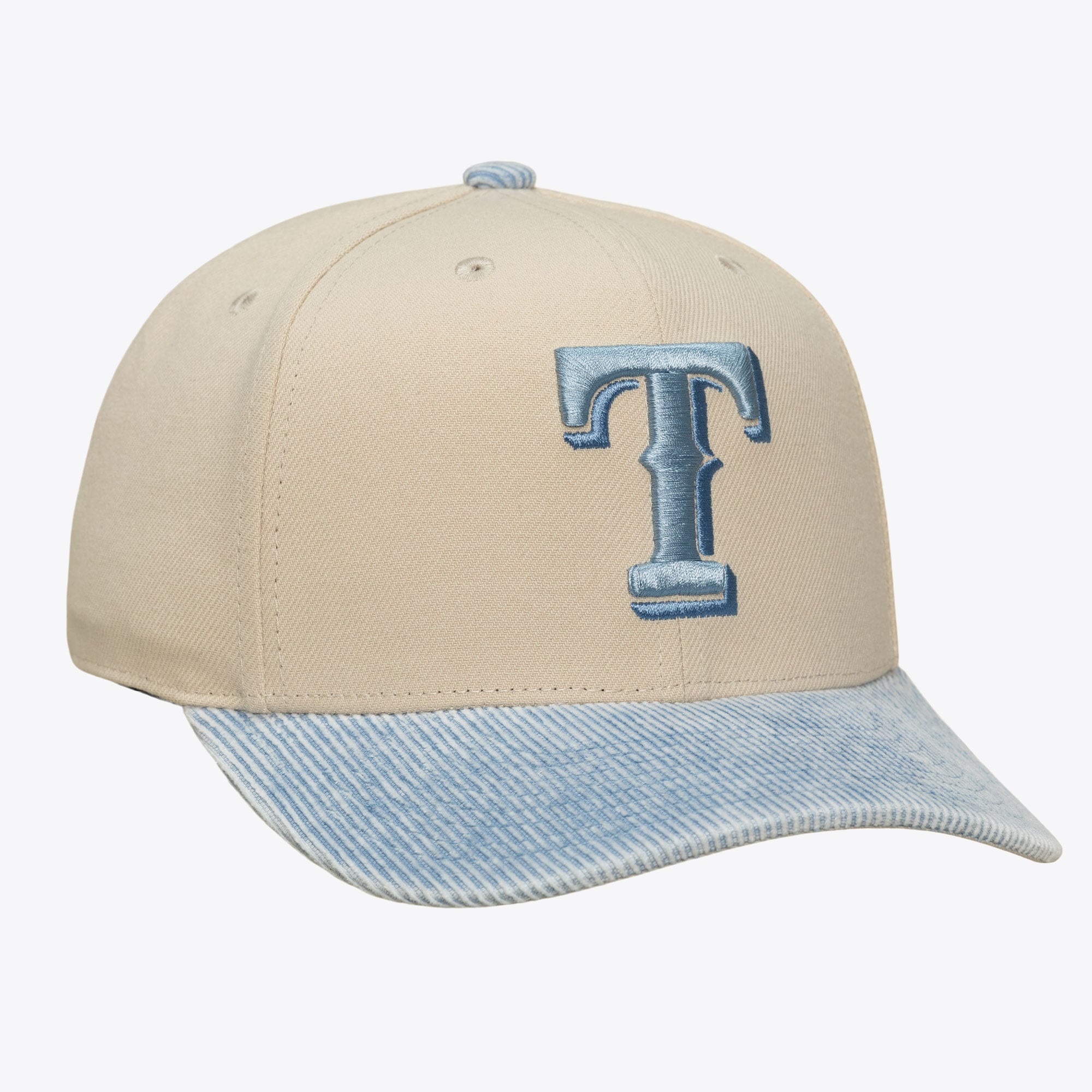 Men's Mitchell & Ness Cream/Light Blue Texas Rangers Washed Corduroy Pro Crown Snapback Hat