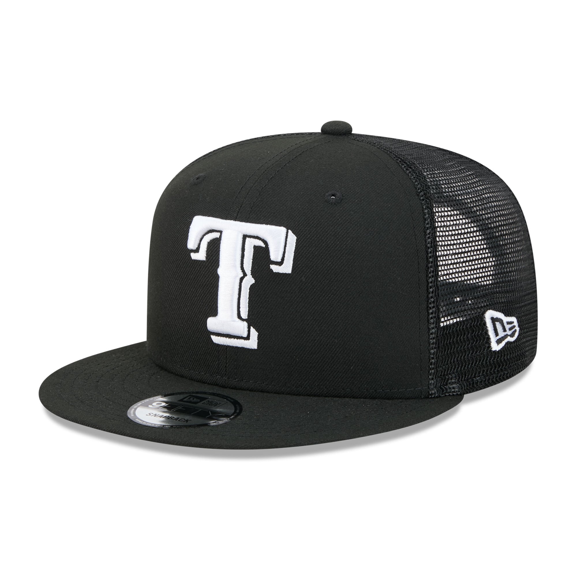 Casquette trucker ajustable New Era 9FIFTY Texas Rangers noire pour homme