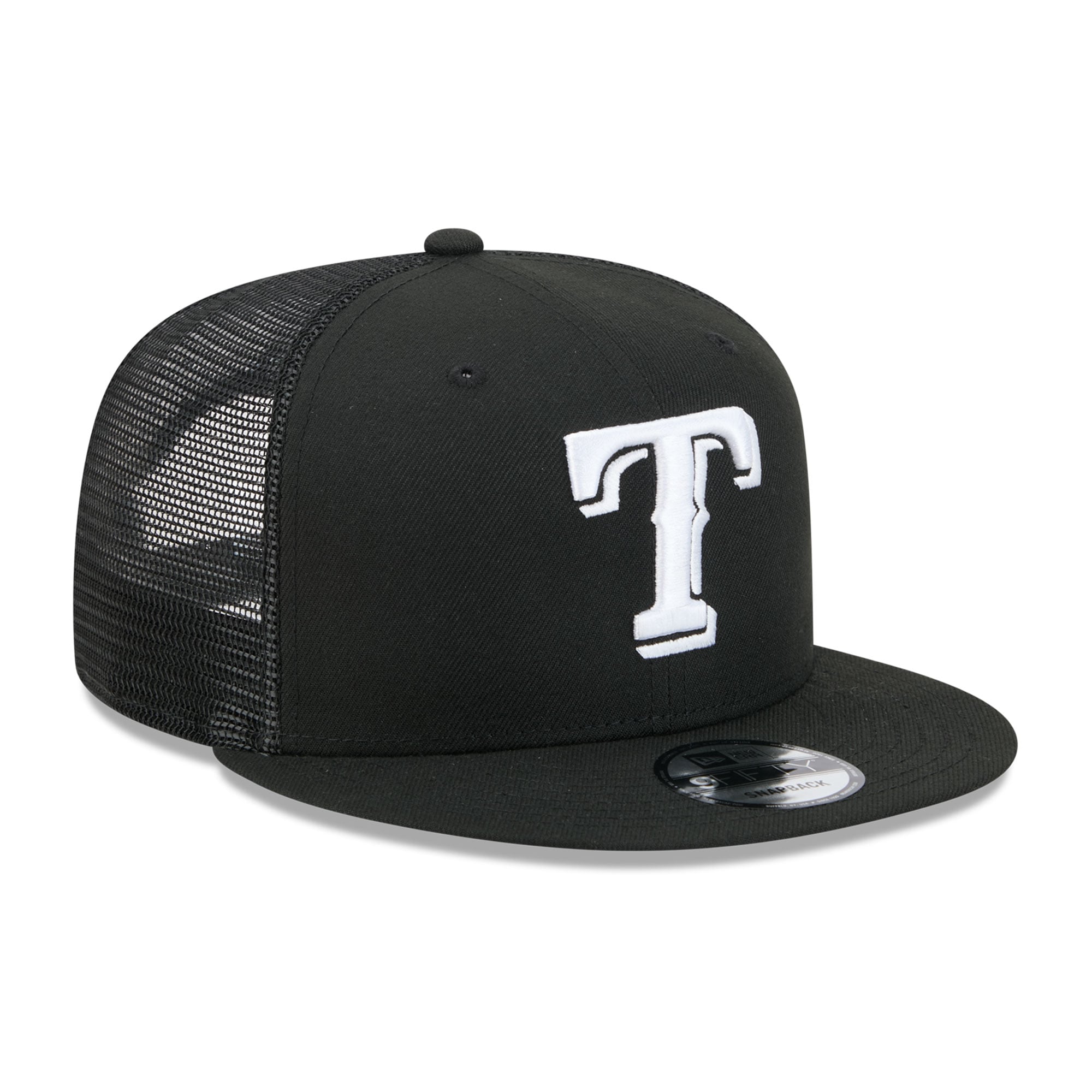 Casquette trucker ajustable New Era 9FIFTY Texas Rangers noire pour homme