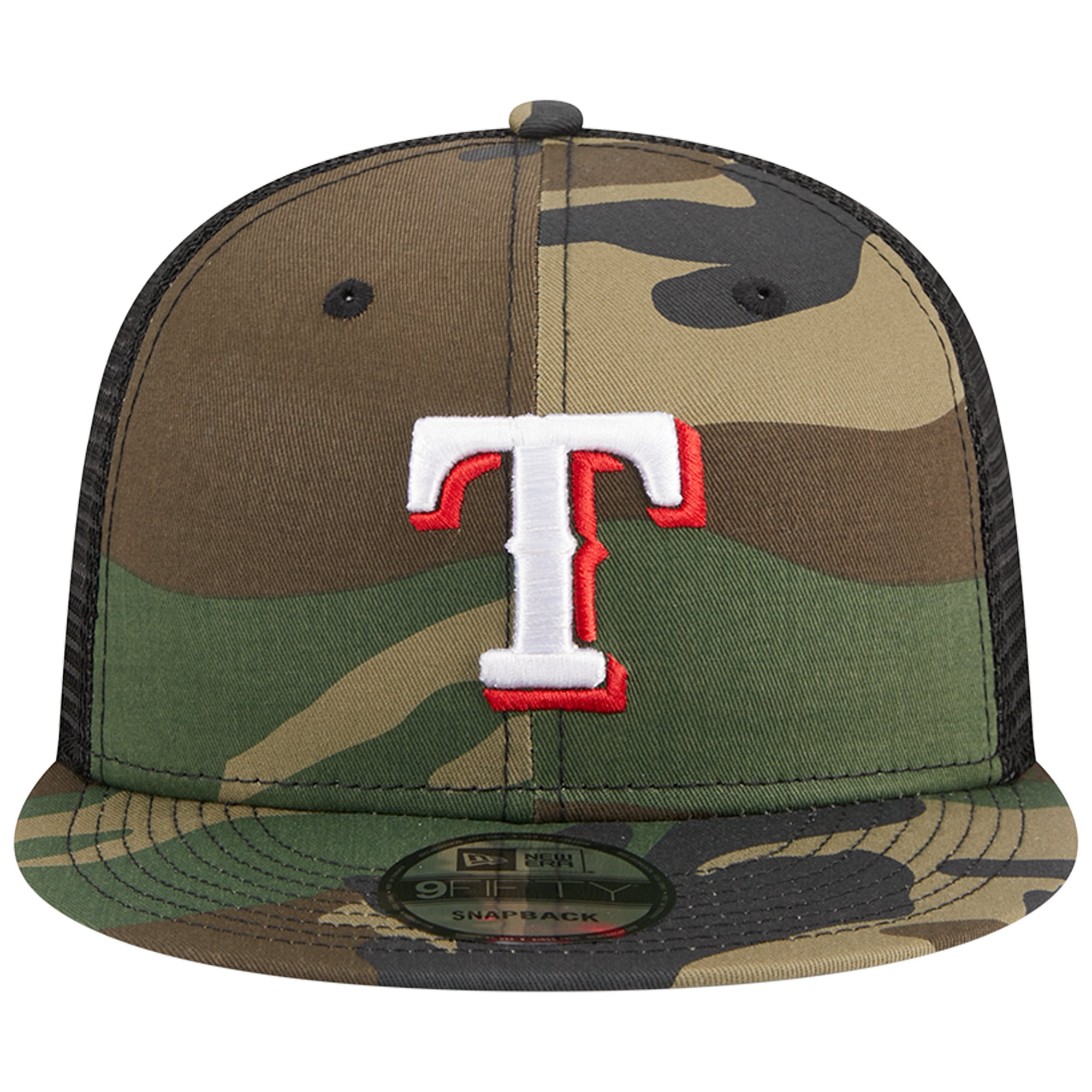 Casquette New Era Camo Texas Rangers Woodland Camo Trucker 9FIFTY Snapback pour homme