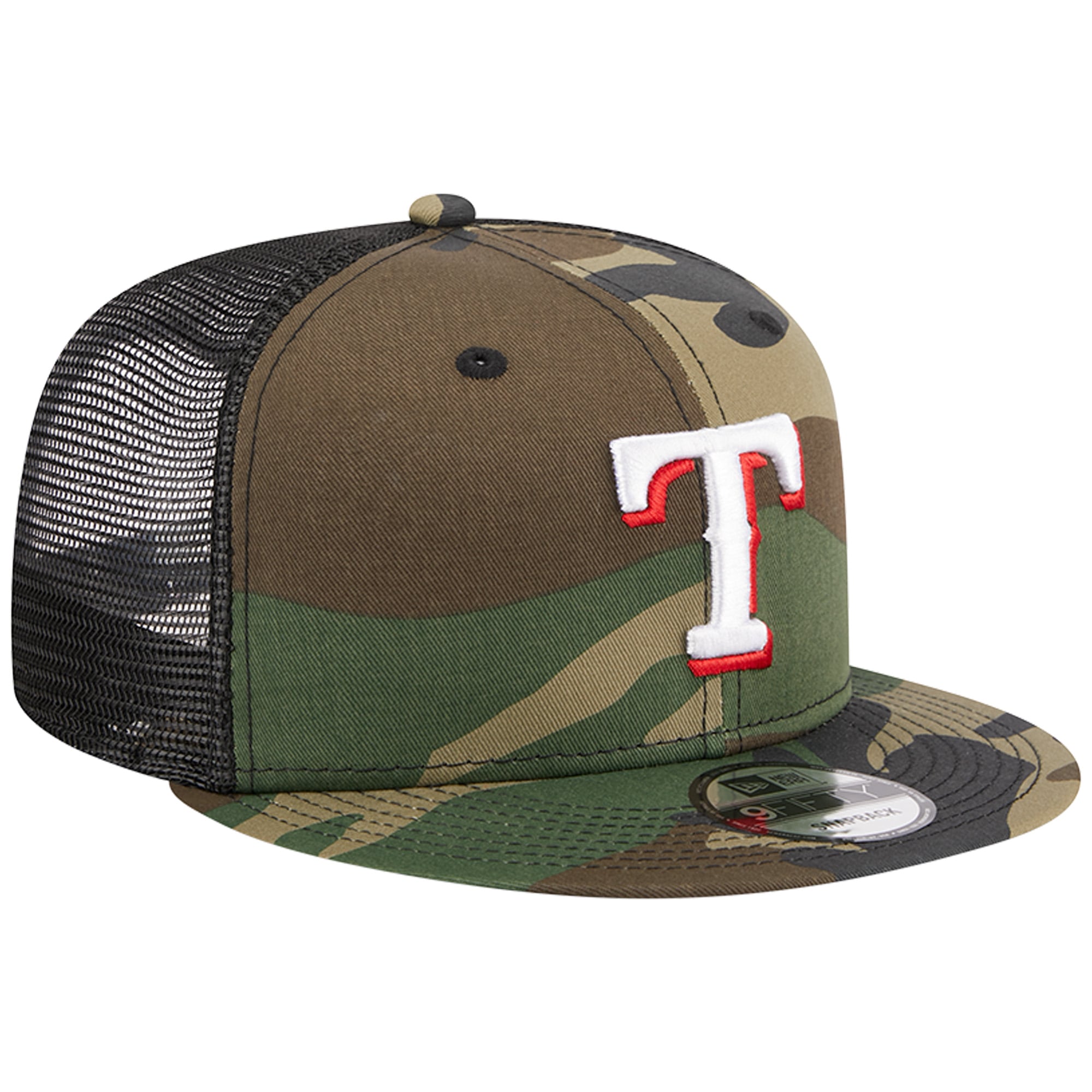 Casquette New Era Camo Texas Rangers Woodland Camo Trucker 9FIFTY Snapback pour homme