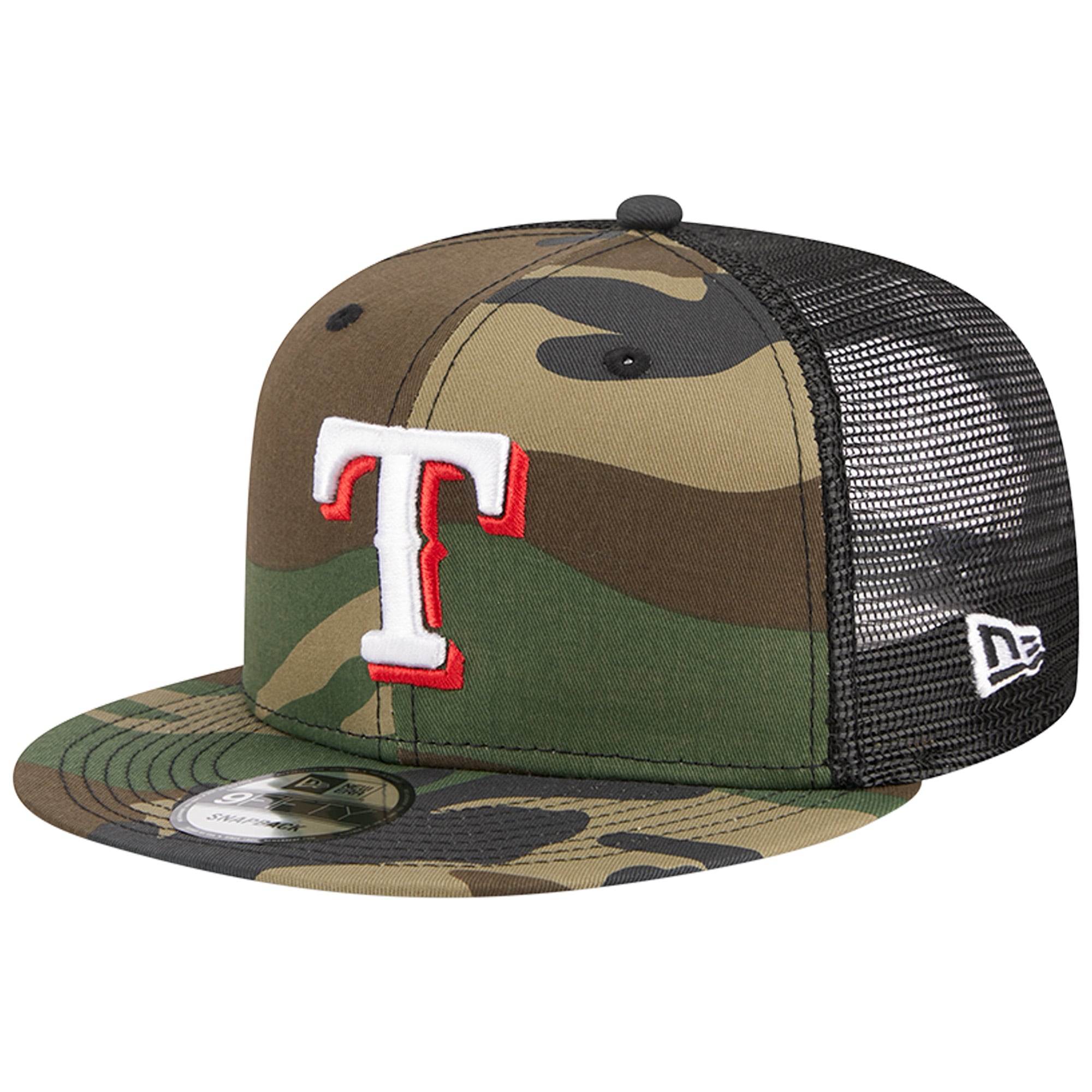 Casquette New Era Camo Texas Rangers Woodland Camo Trucker 9FIFTY Snapback pour homme