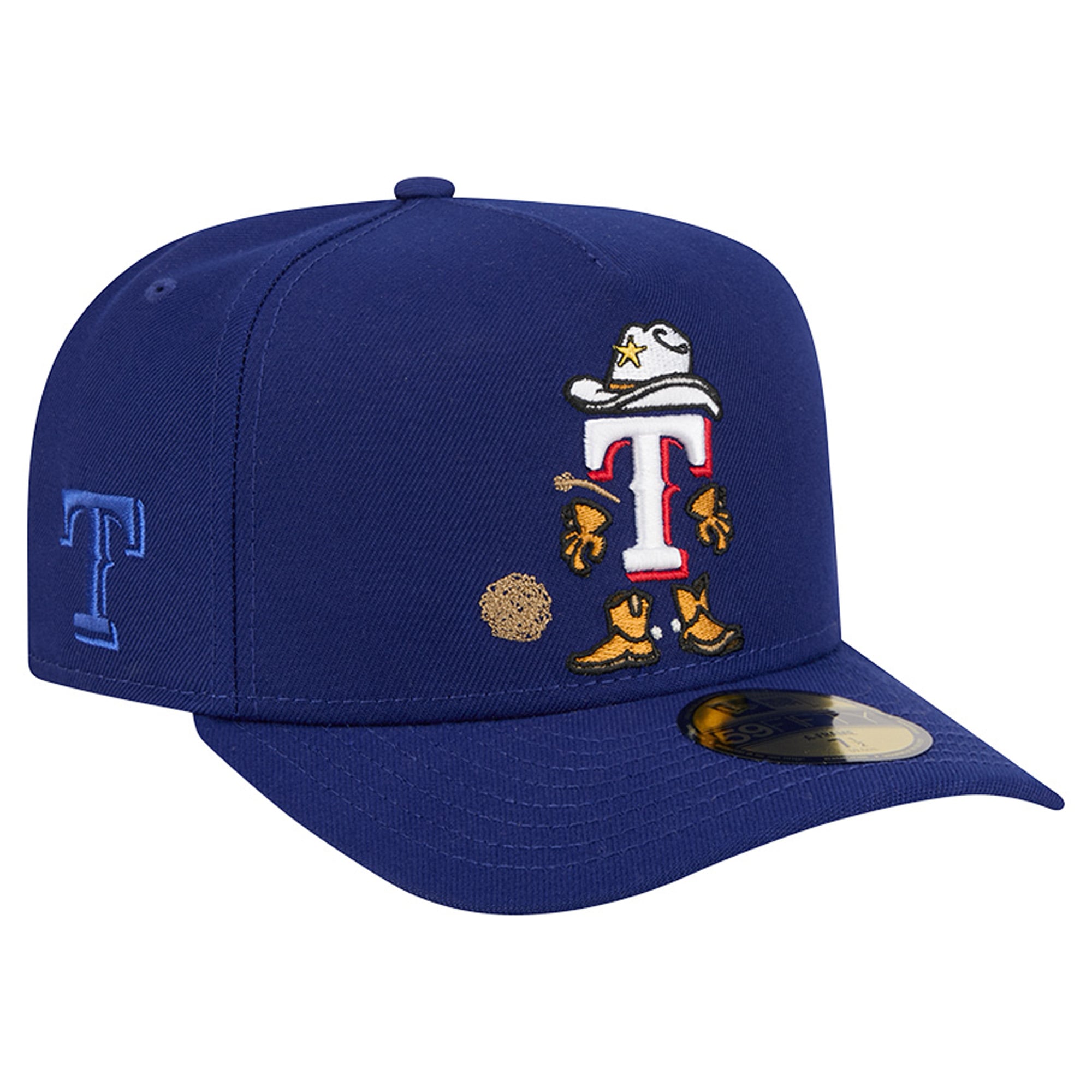 Men's New Era Dark Blue Texas Rangers Cartoon A-Frame 59FIFTY Fitted Hat