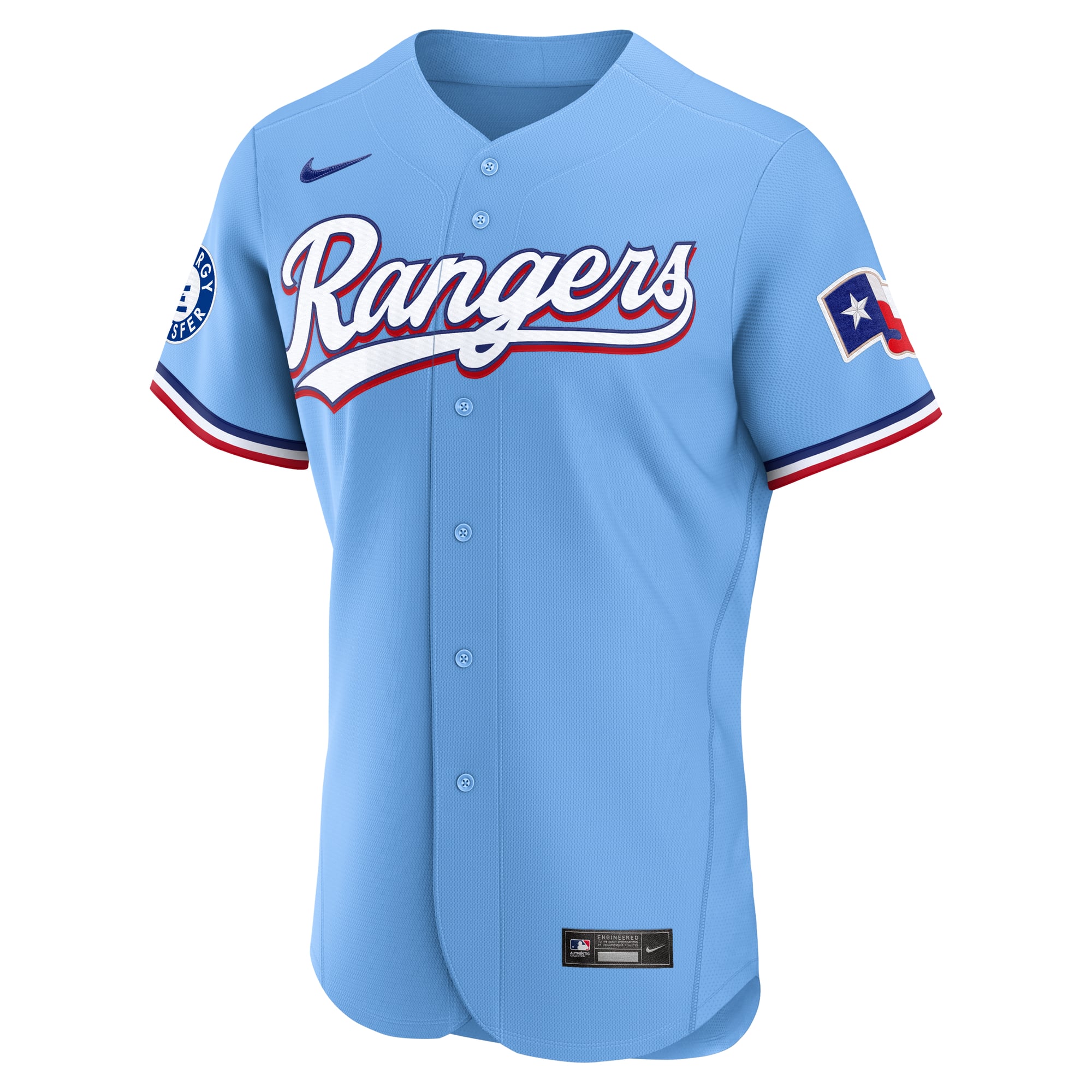 Men's Nike Light Blue Texas Rangers Alternate Sponsor Patch Authentic Jersey
