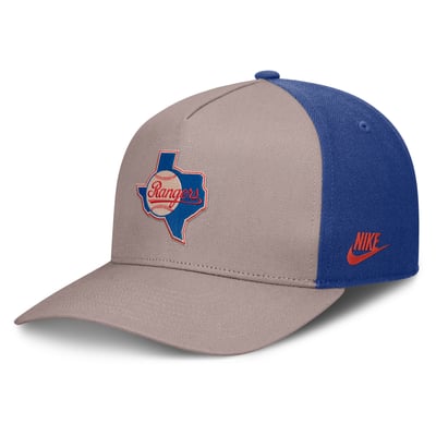 Texas Rangers Nike Cooperstown Rise A-Frame Adjustable Hat - Light Brown/Royal