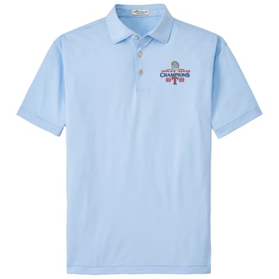  Texas Rangers Peter Millar 2023 World Series Champions Jubilee Striped Performance Jersey Polo – Light Blue