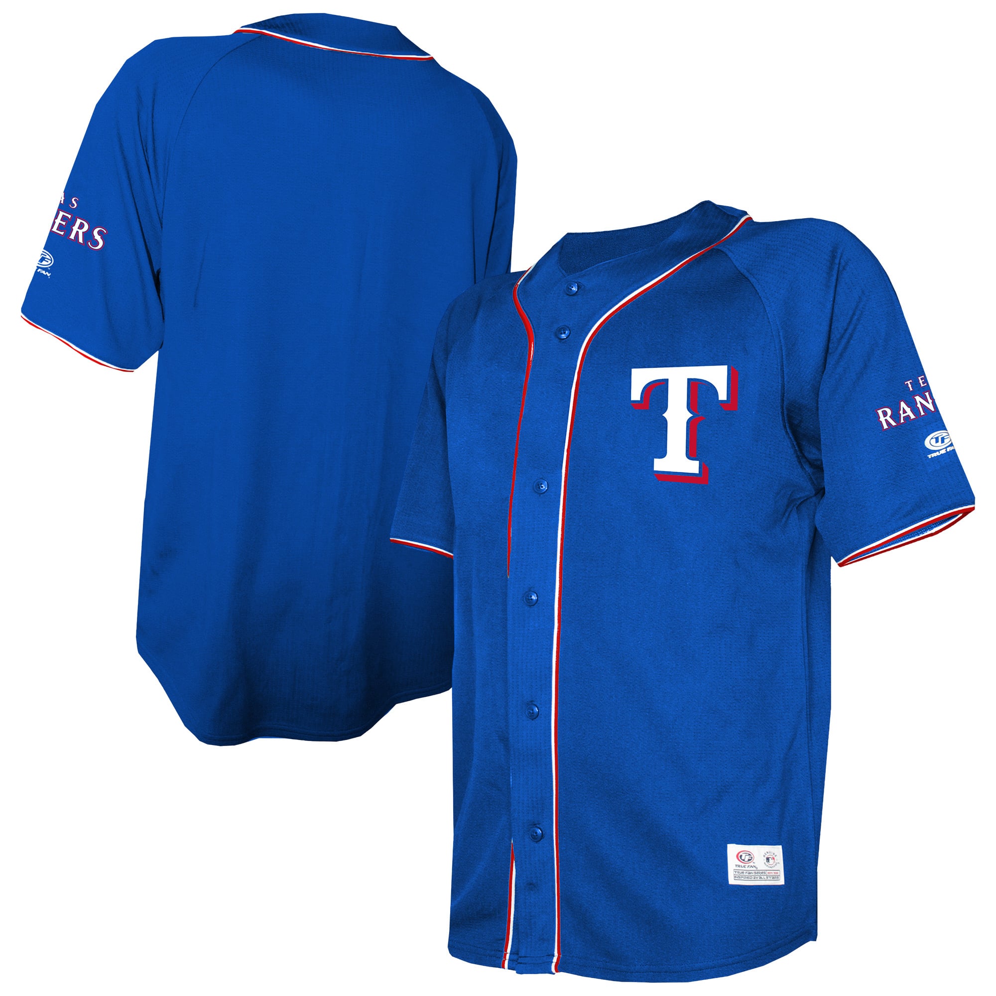 Maillot de mode Stitches Royal Texas Rangers pour homme, couleur l'équipe, entièrement boutonné