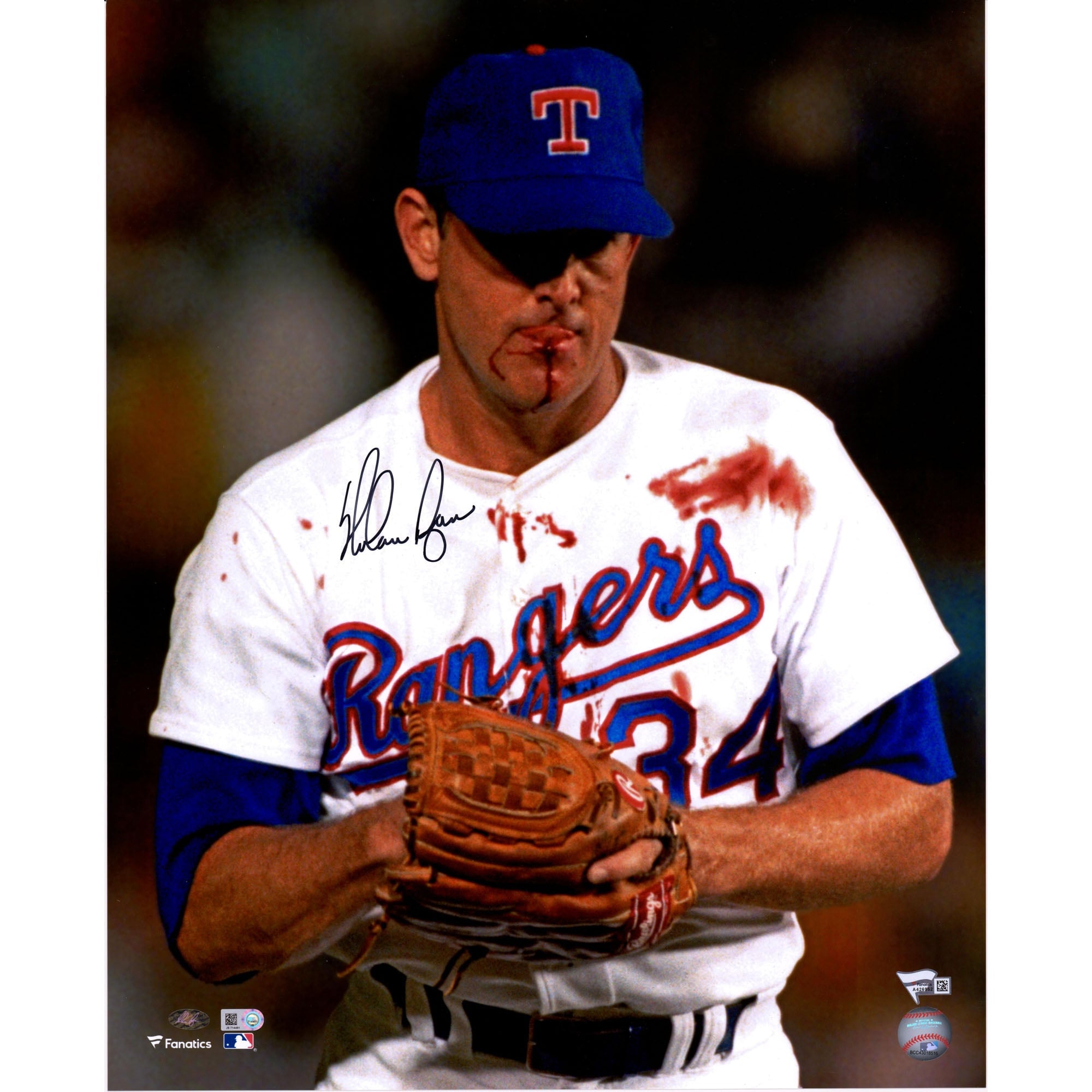Nolan Ryan Texas Rangers Autographed 16" x 20" Bloody Lip Photograph