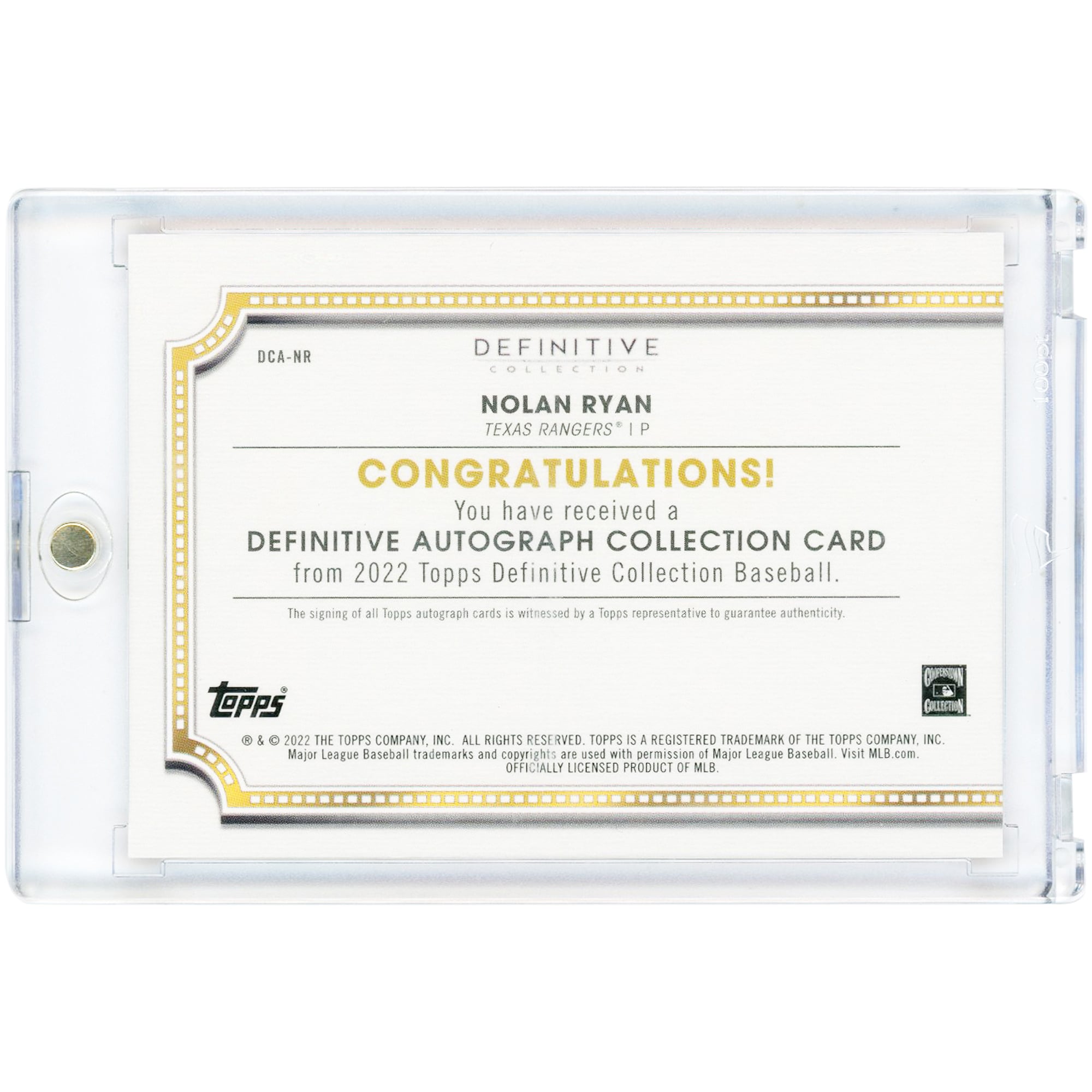 Nolan Ryan Texas Rangers Autographed 2022 Topps Definitive Collection Red #DCA-NR #1/1 Card