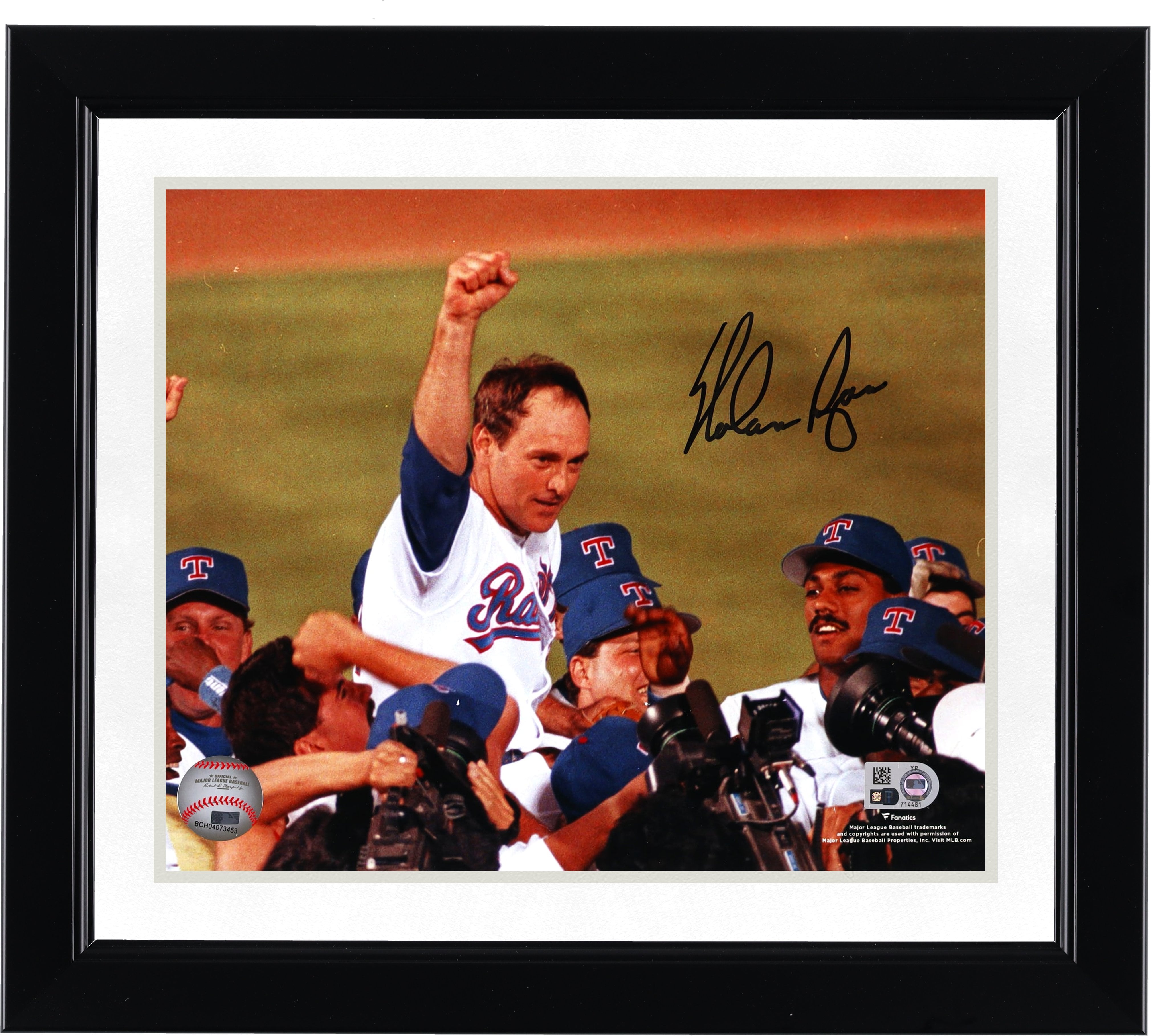 Nolan Ryan Texas Rangers Autographed 8" x 10" No-Hitter Carried Off Photograph