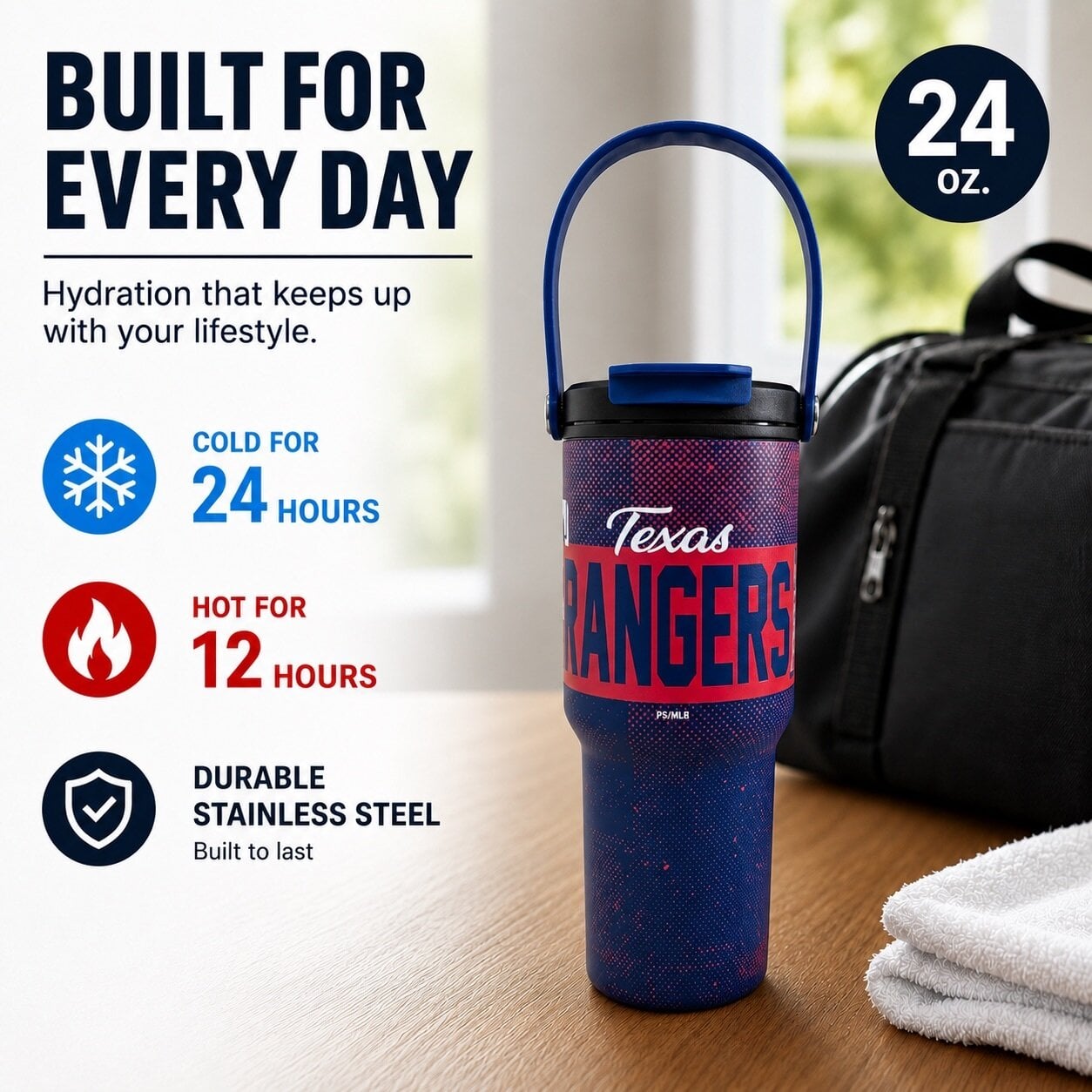 Pegasus Texas Rangers 24oz. Speckled Gradient Stainless Steel Dual Top Water Bottle