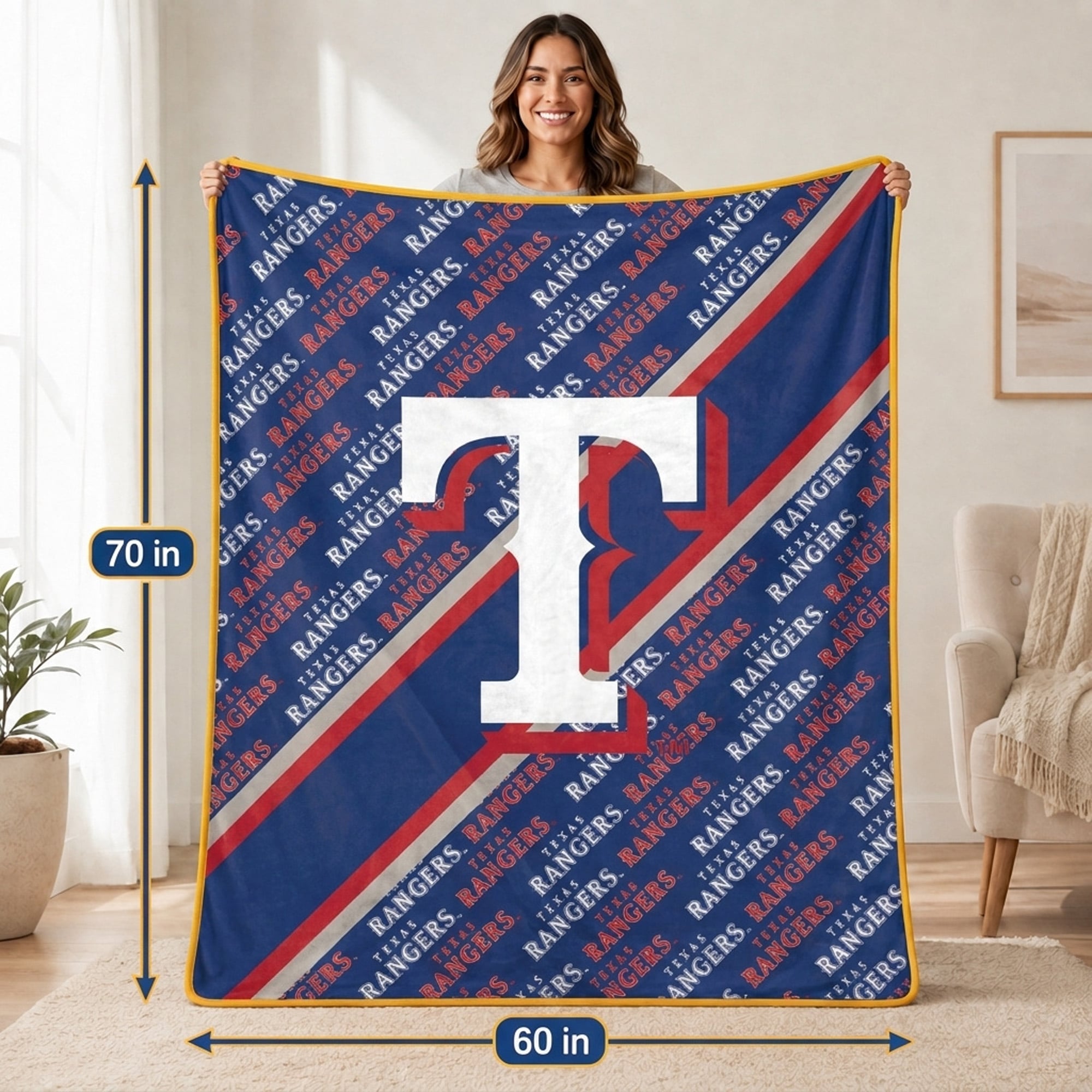 Couverture ultra douce Pegasus Texas Rangers, 152 x 178 cm (diagonale), doublée et ornée du logo.