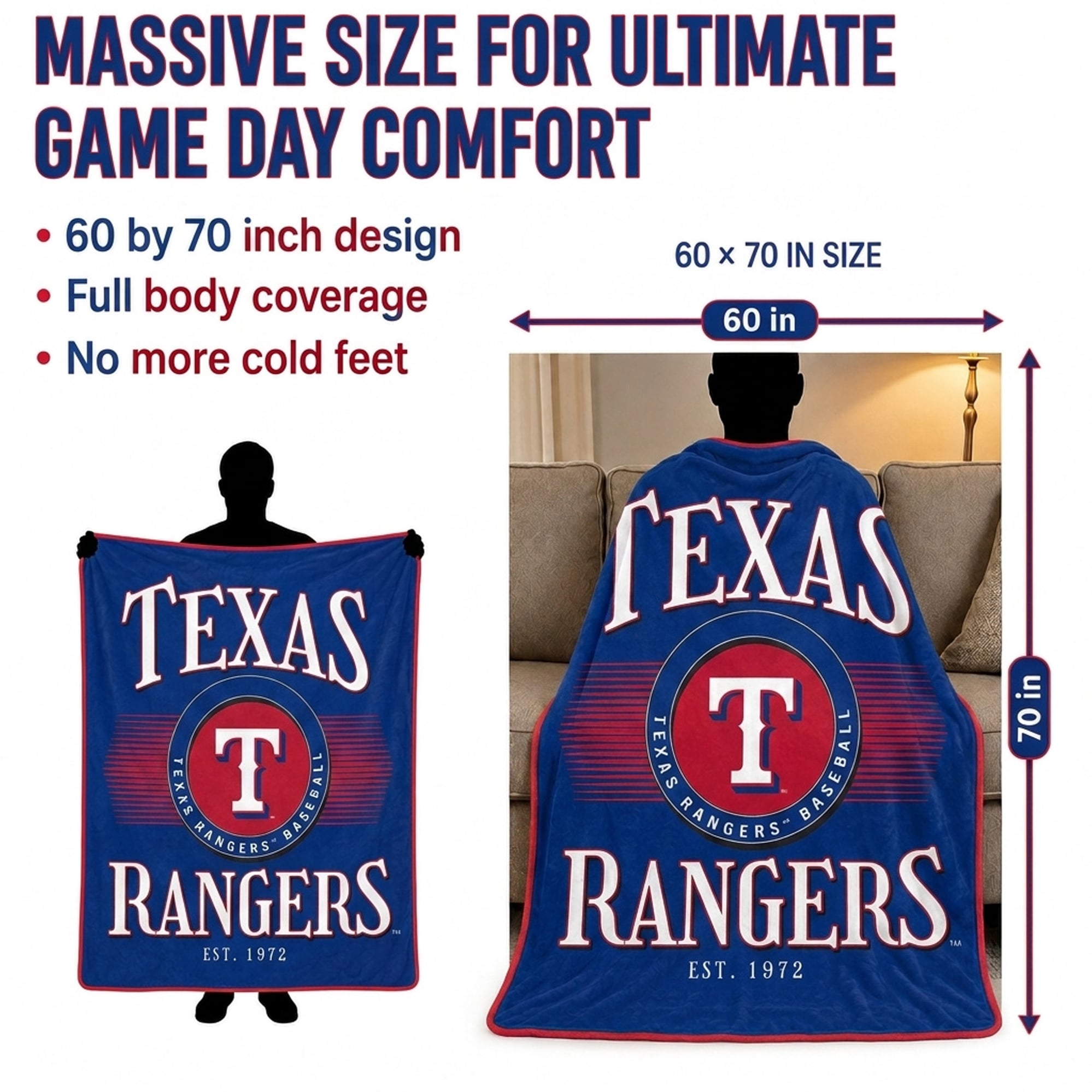 Pegasus Texas Rangers Spotlight Arch 60" x 70" Ultra Soft Throw Blanket