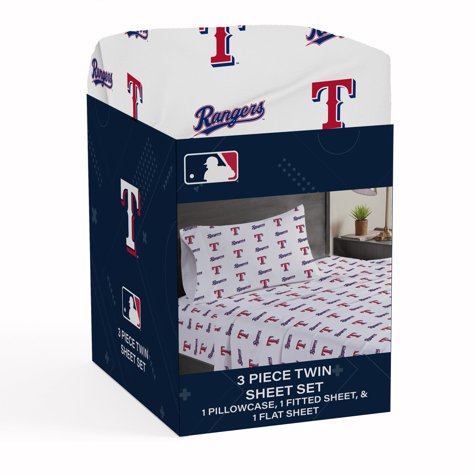 Ensemble de draps trois pièces Pegasus Texas Rangers pour lit simple