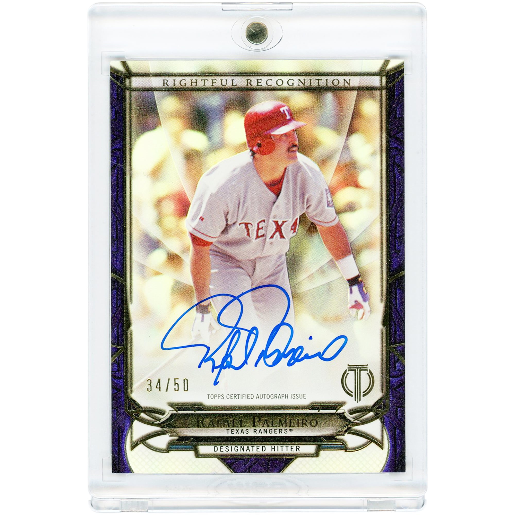 Rafael Palmeiro Texas Rangers Autographed 2016 Topps Tribute Rightful Recognition Purple #NOW-RP #34/50 Card