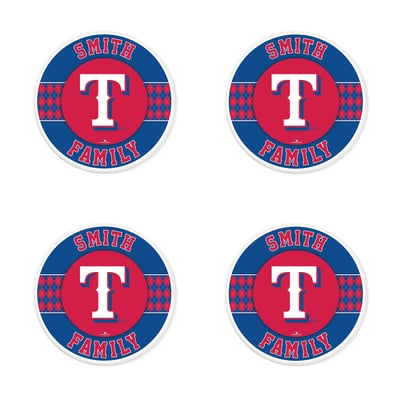 Texas Rangers 4" Personalized Circular Coasters 4-Pack Set