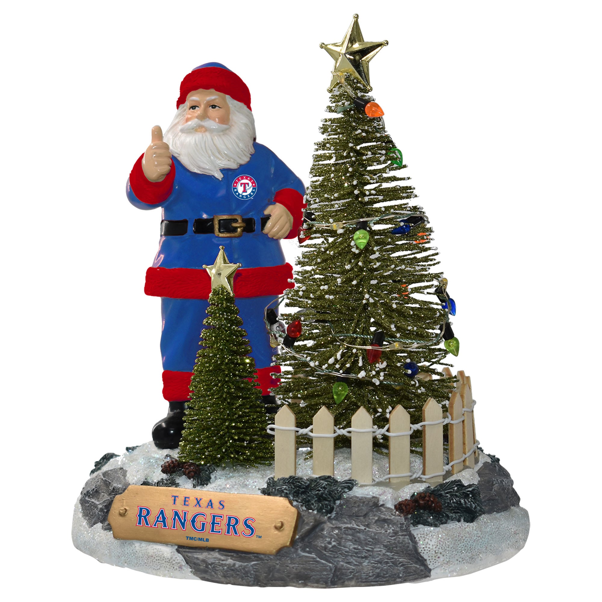 Figurine du Père Noël Texas Rangers de The Memory Company avec arbre à LED