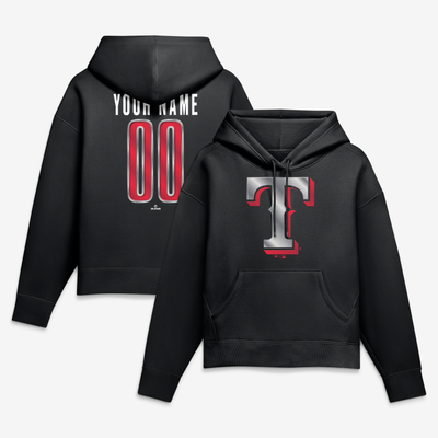 Texas Rangers Women's Metallic Mascot Personalized Name & Number Hoodie - Black