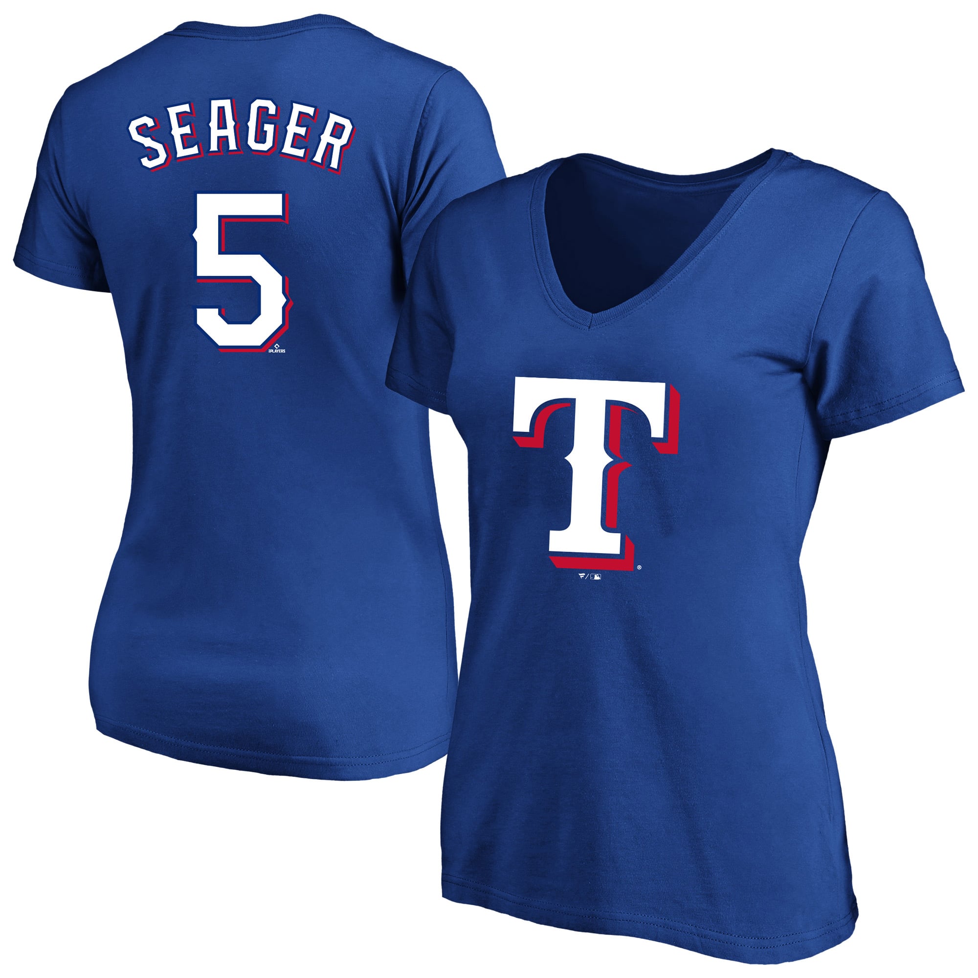 Women's Fanatics Corey Seager Royal Texas Rangers Plus Name & Number V-Neck T-Shirt