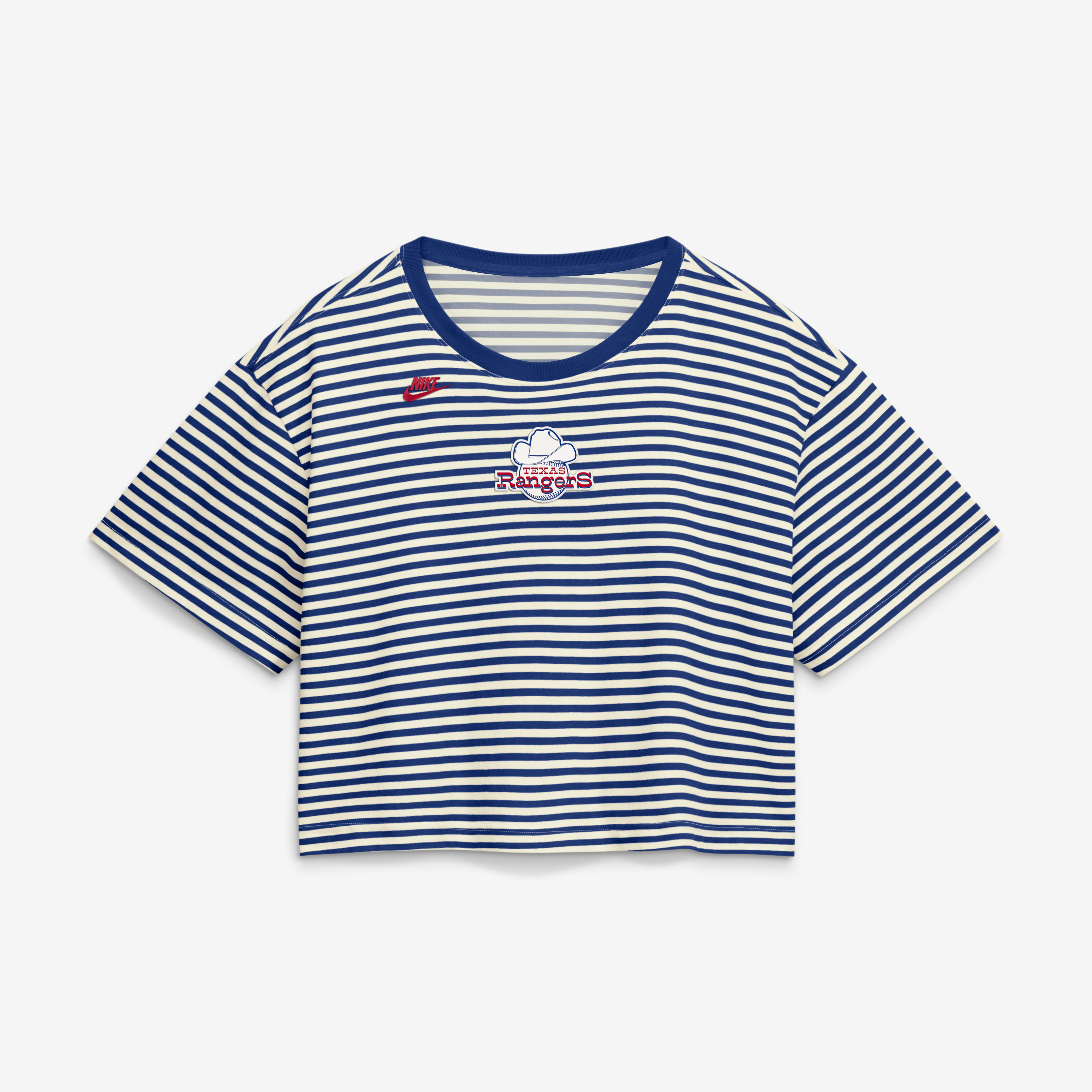 Women's Nike Royal/Cream Texas Rangers Cooperstown Collection Striped Cropped T-Shirt