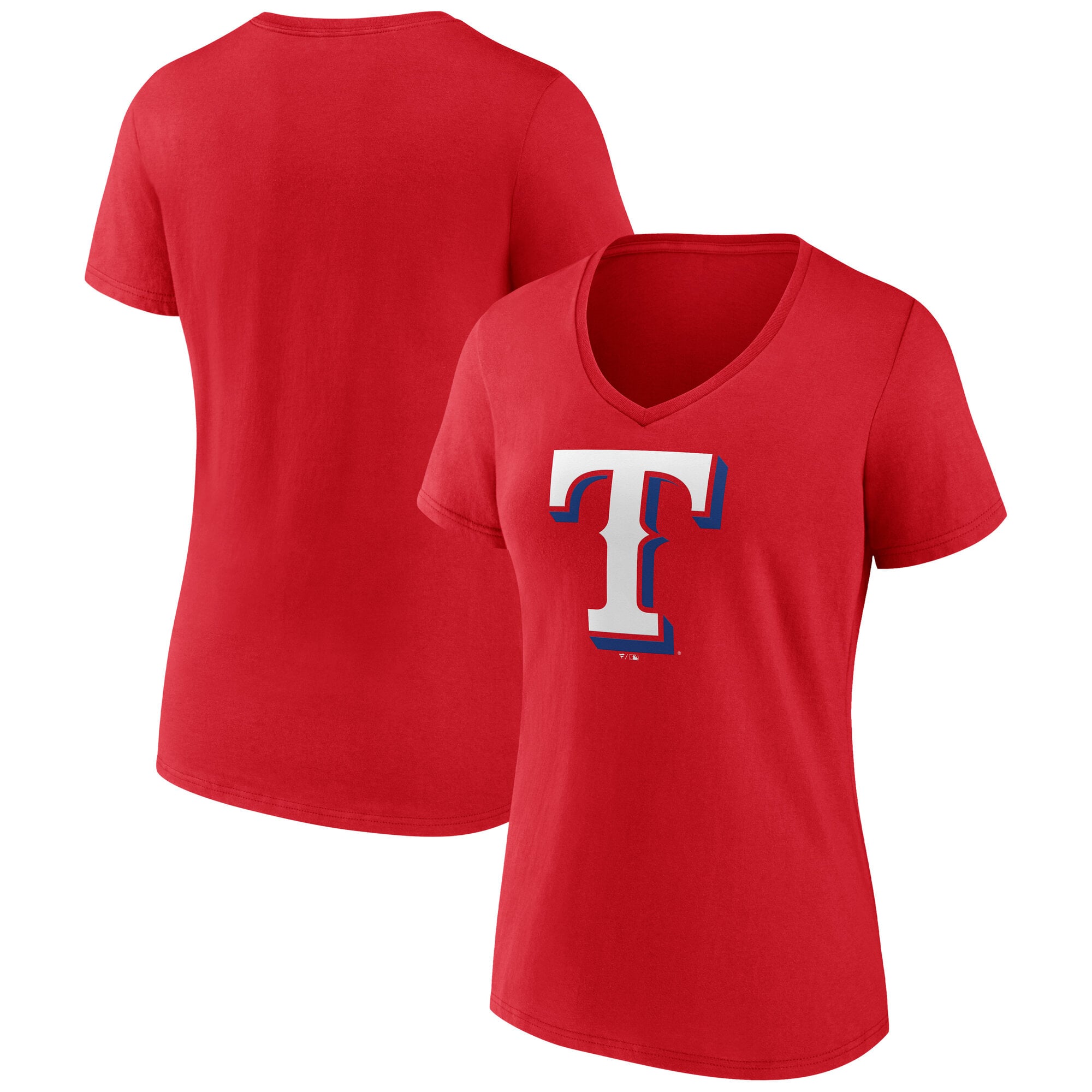 T-shirt col V pour femme avec logo officiel des Royal Texas Rangers