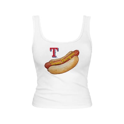 Texas Rangers Tiny Turnip Women's Emmy Hot Dog Tri-Blend Tank Top - White