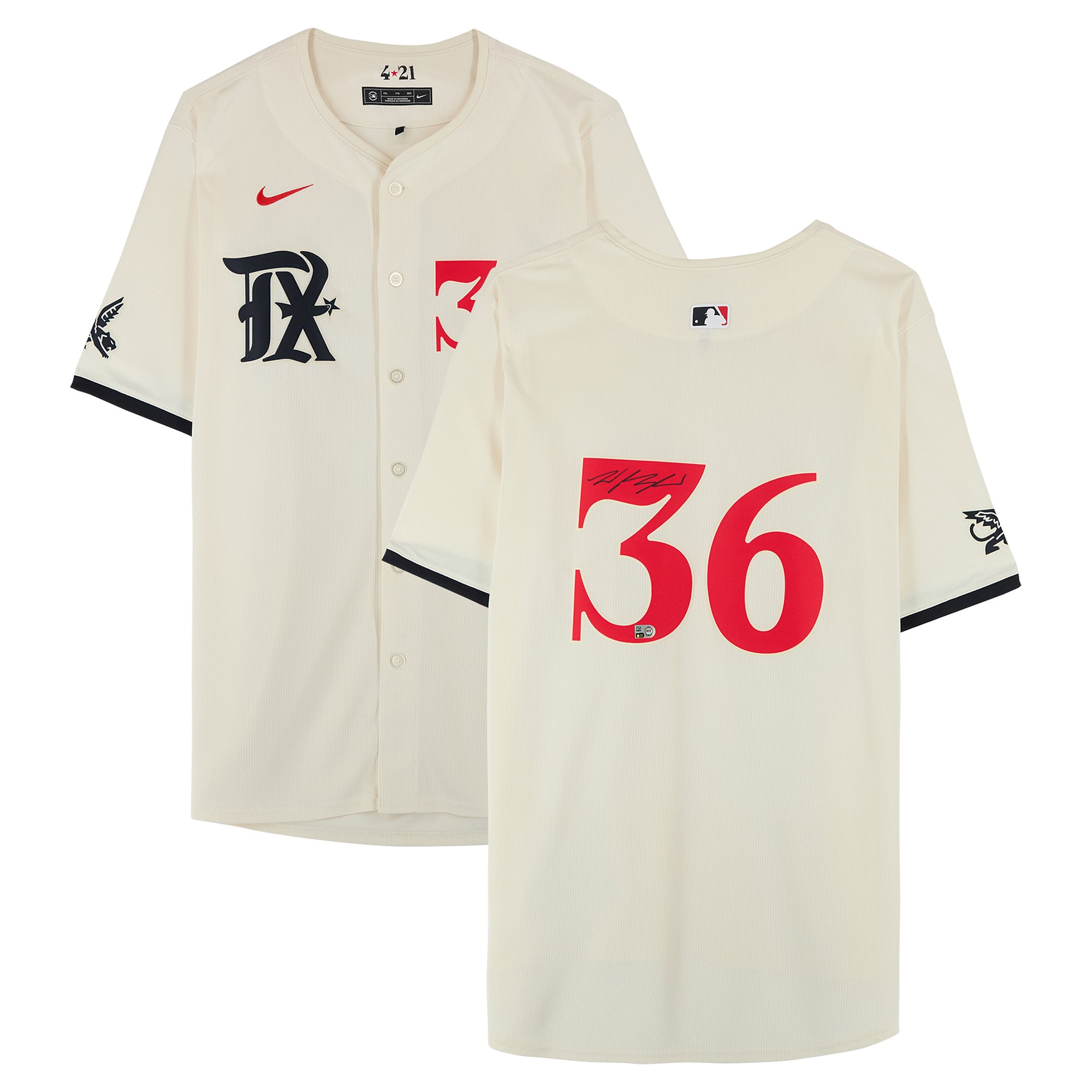 Maillot Nike City Connect Limited crème autographié par Wyatt Langford des Texas Rangers