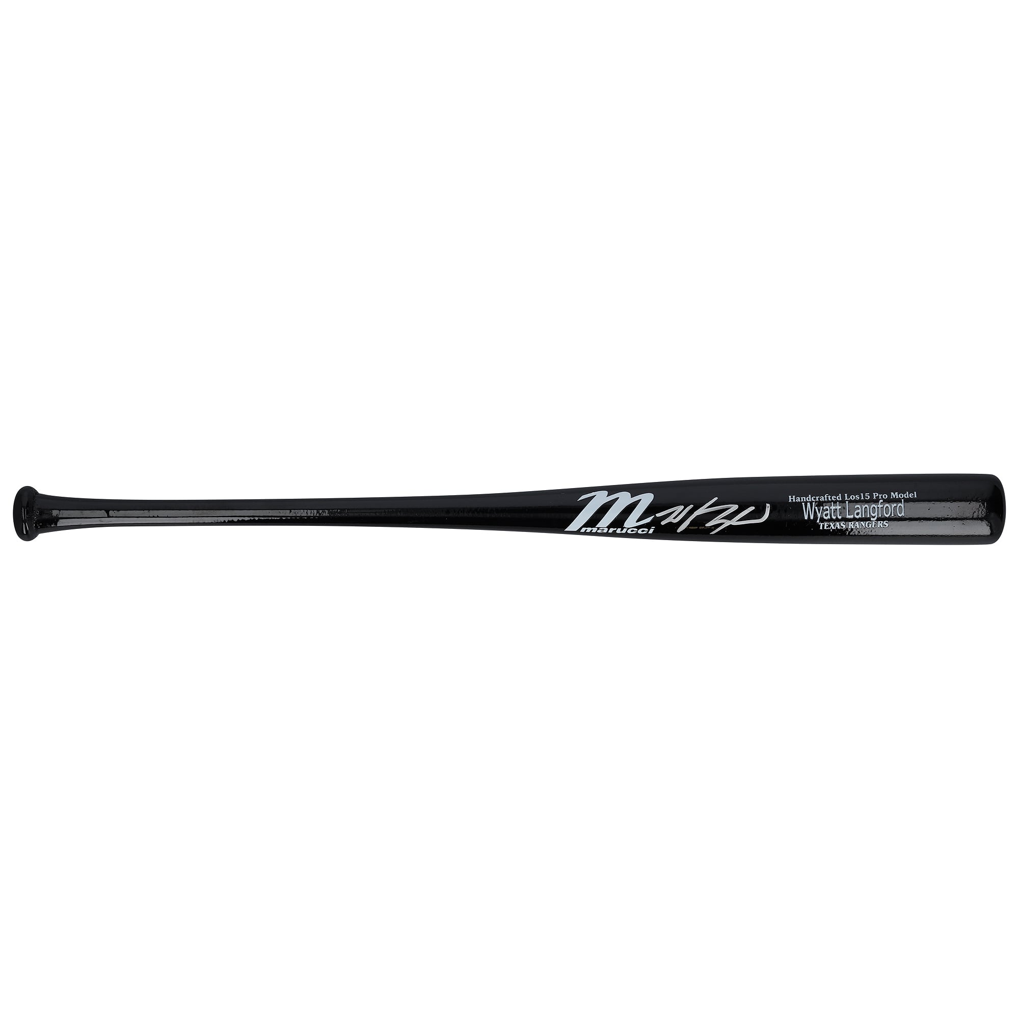 Batte miniature Marucci autographiée par Wyatt Langford, joueur des Texas Rangers, modèle de match, signée par Marucci.