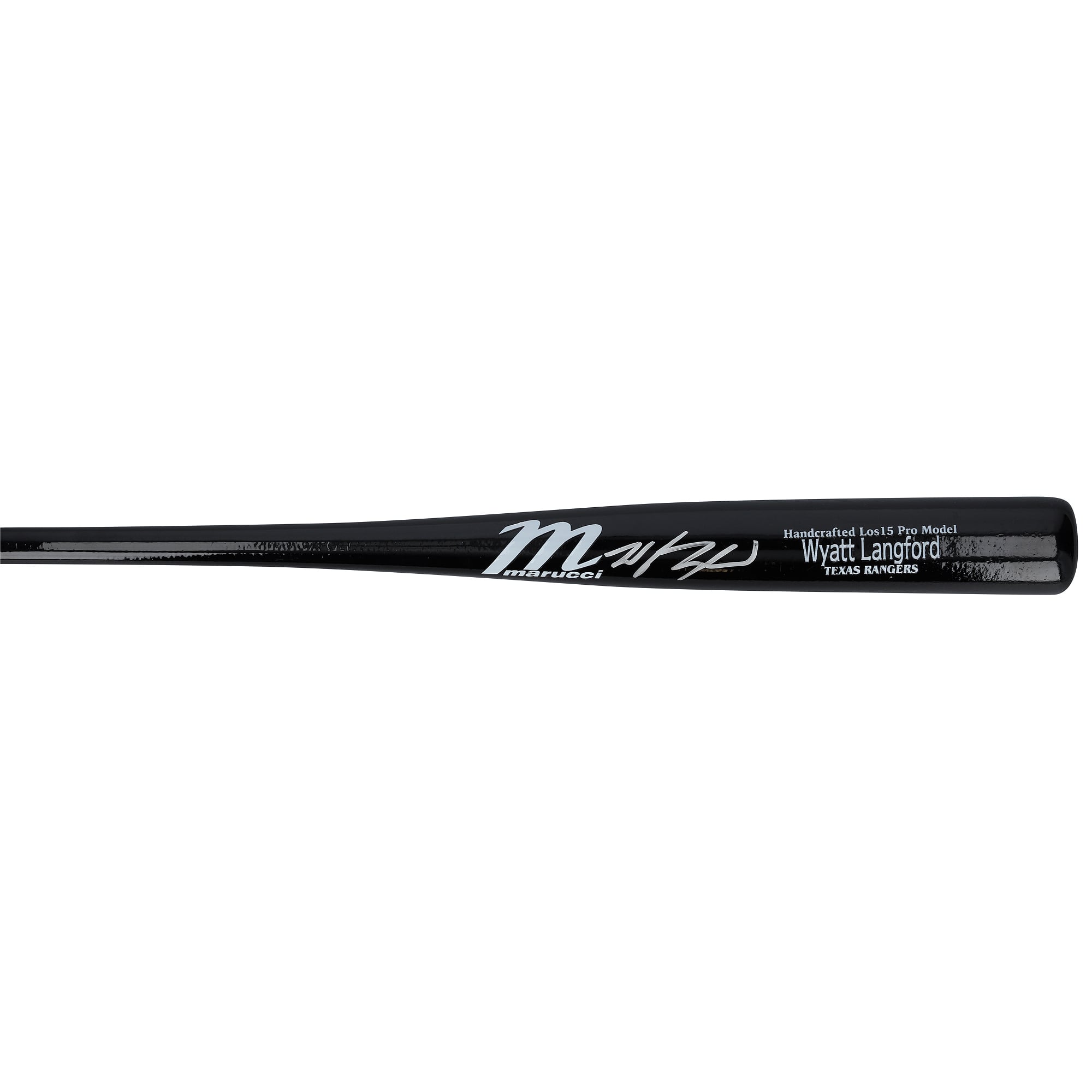 Batte miniature Marucci autographiée par Wyatt Langford, joueur des Texas Rangers, modèle de match, signée par Marucci.