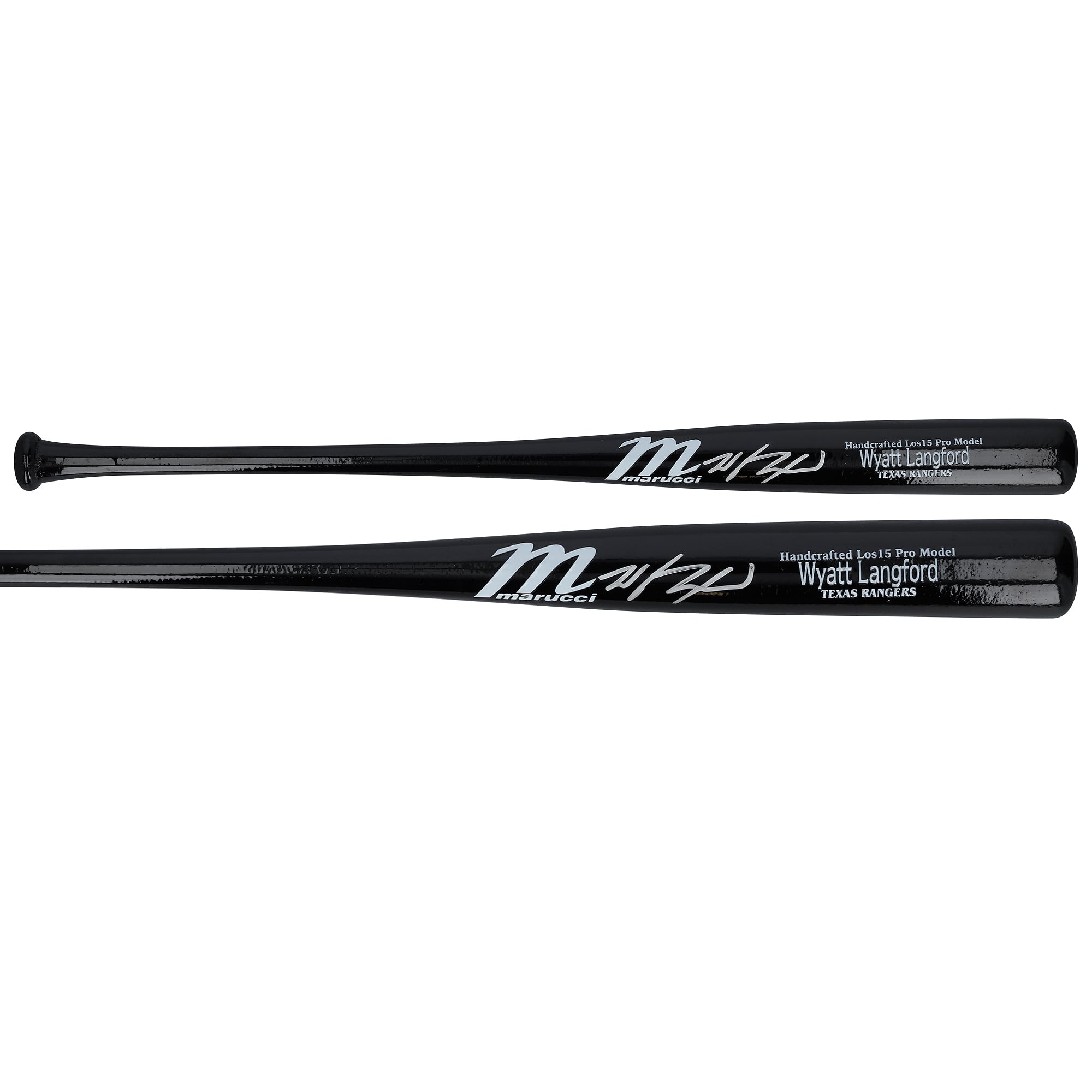 Batte miniature Marucci autographiée par Wyatt Langford, joueur des Texas Rangers, modèle de match, signée par Marucci.