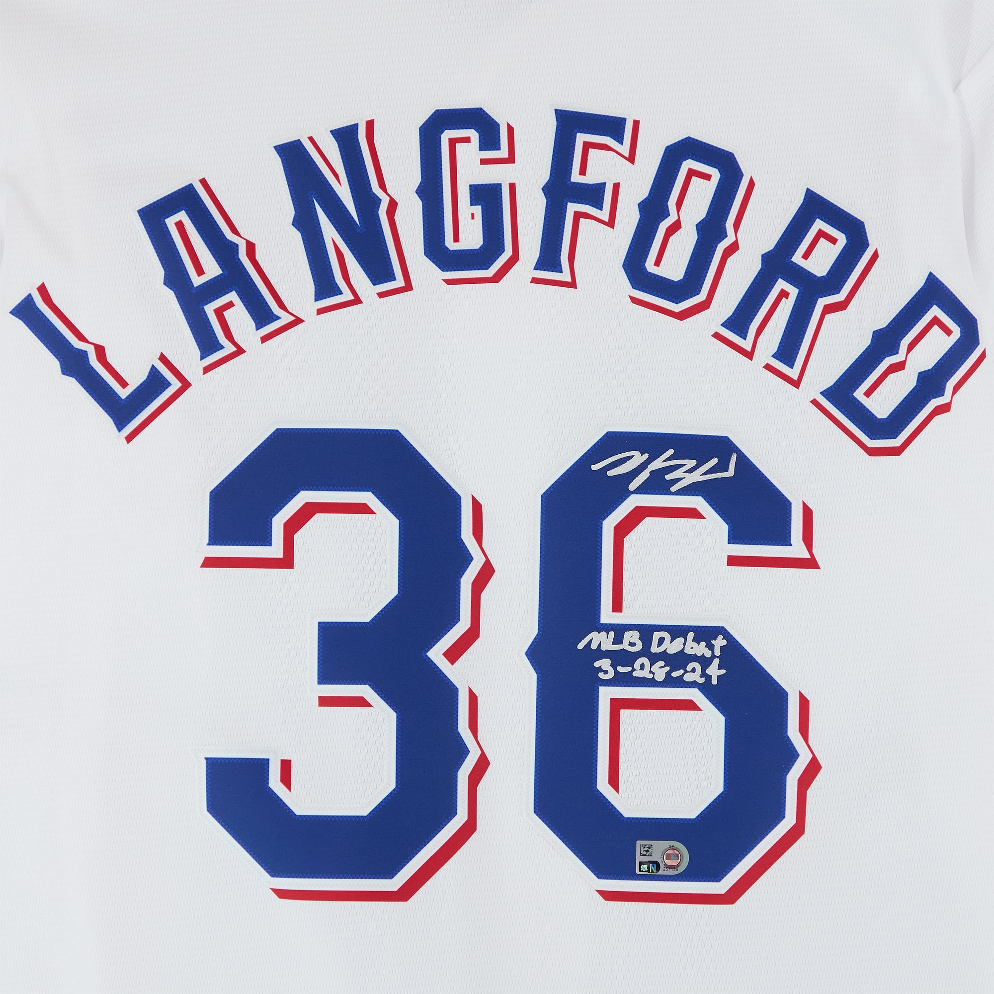 Wyatt Langford Texas Rangers Autographed White Nike Replica Jersey with "MLB Debut 3-28-24" Inscription
