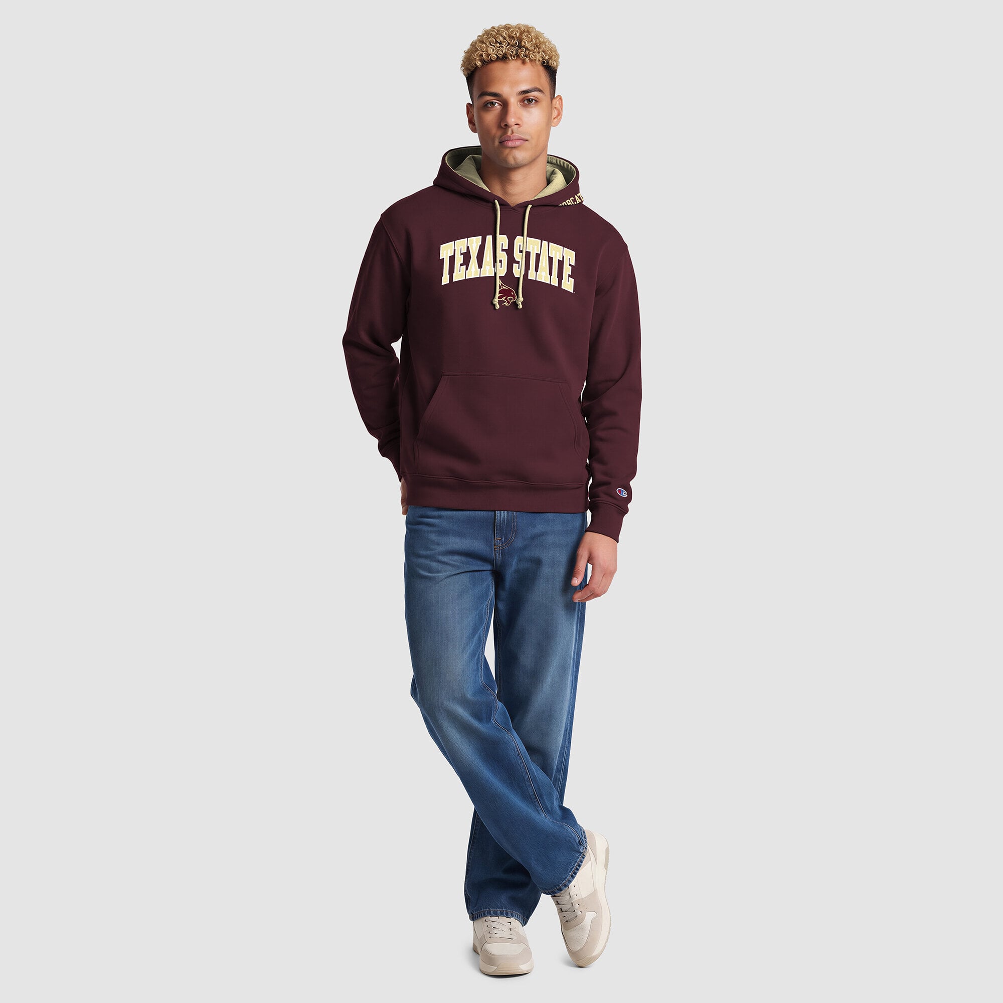 Sweat à capuche contrasté Champion bordeaux/or pour homme, Texas State Bobcats