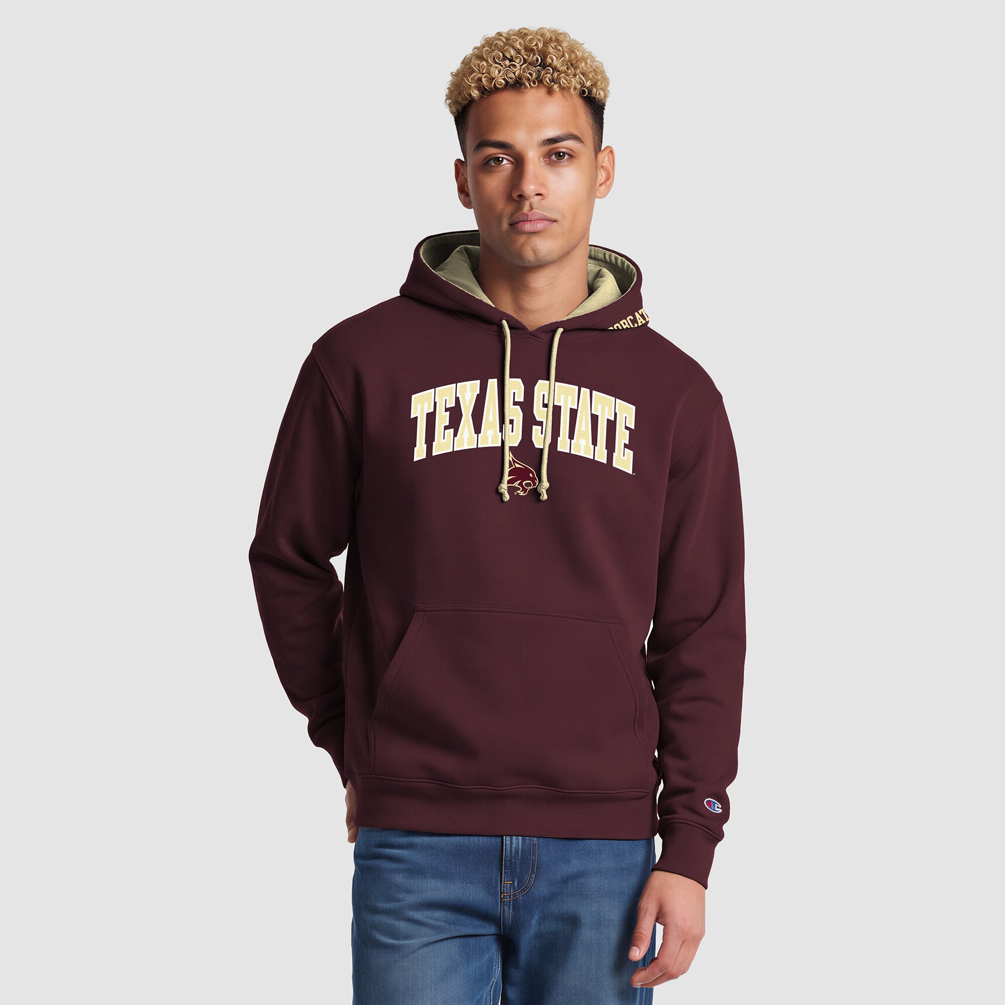 Sweat à capuche contrasté Champion bordeaux/or pour homme, Texas State Bobcats