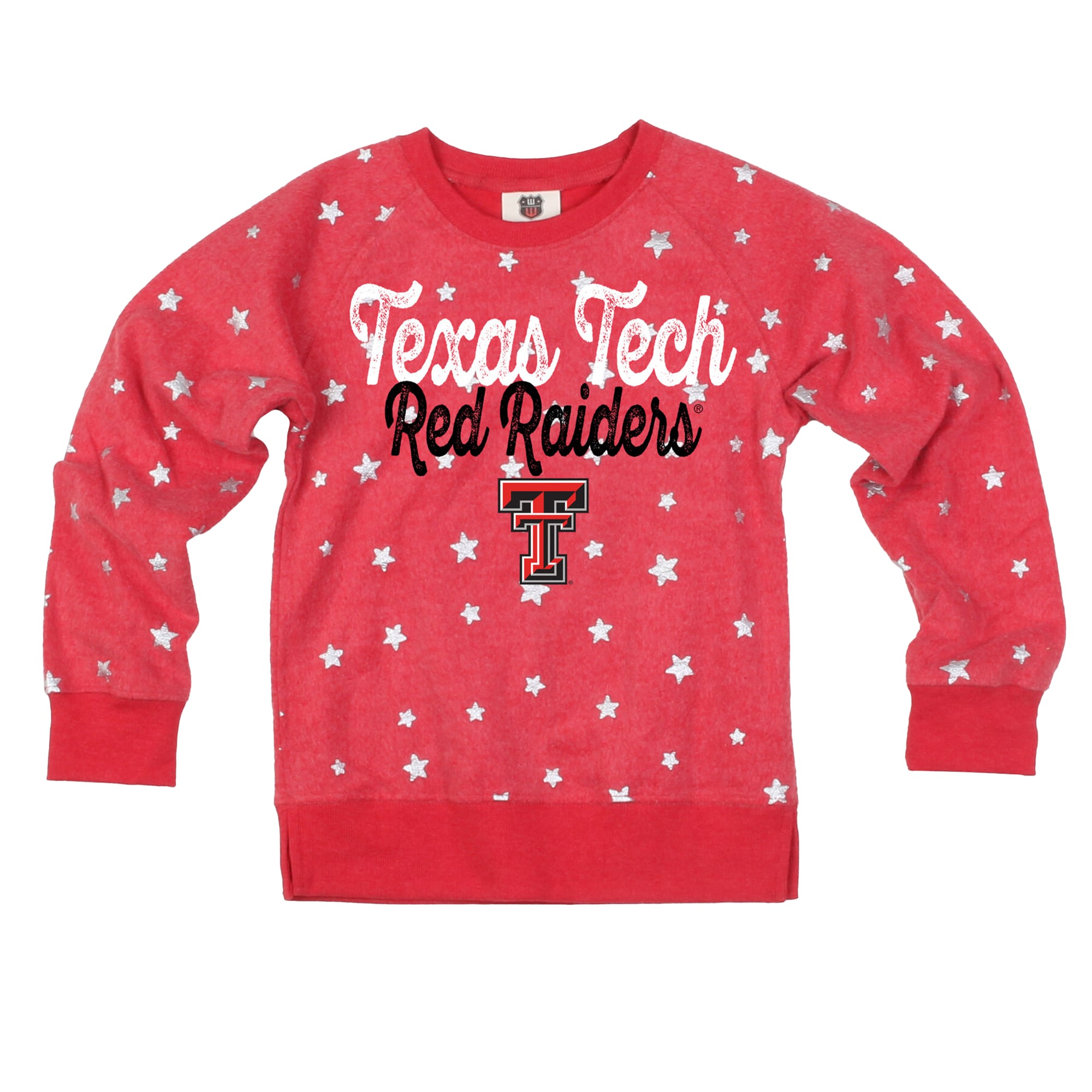 Girls Youth Wes & Willy Red Texas Tech Raiders Shimmer Star Reverse Fleece Sweatshirt