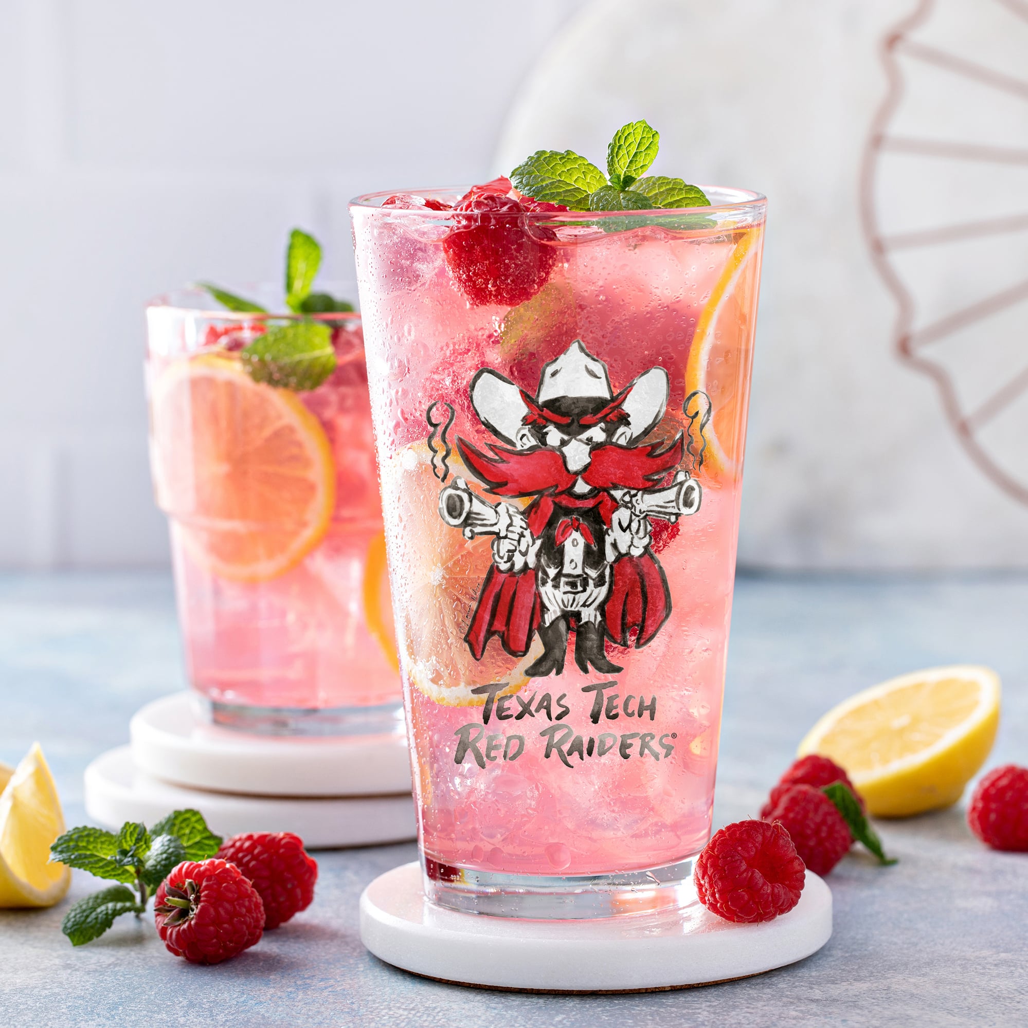 Indigo Falls  Texas Tech Red Raiders Laura Wilcox Mascot Pint Glass Set of 2