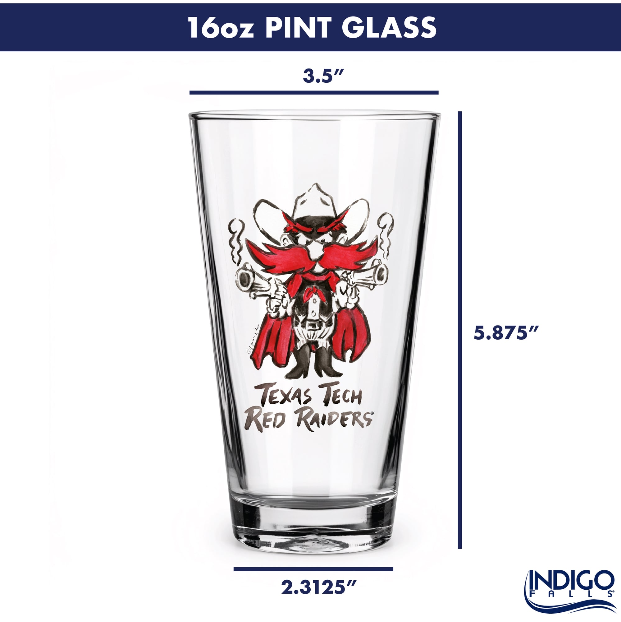 Indigo Falls  Texas Tech Red Raiders Laura Wilcox Mascot Pint Glass Set of 2