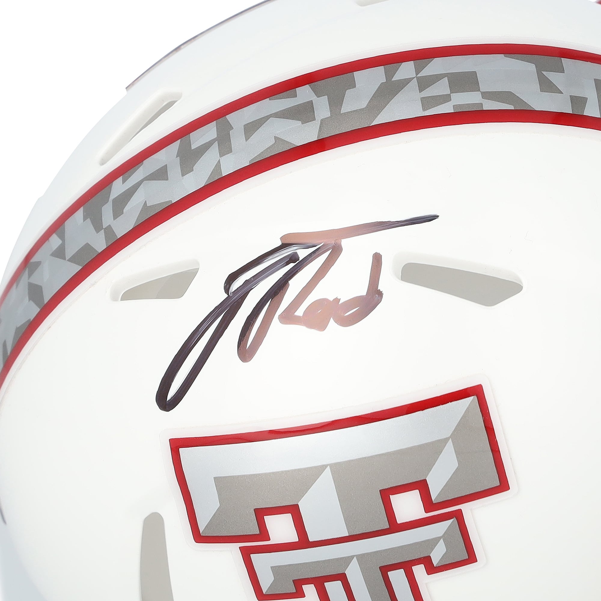 Casque Riddell Speed ​​Mini blanc galvanisé autographié par Jacob Rodriguez, joueur des Texas Tech Red Raiders