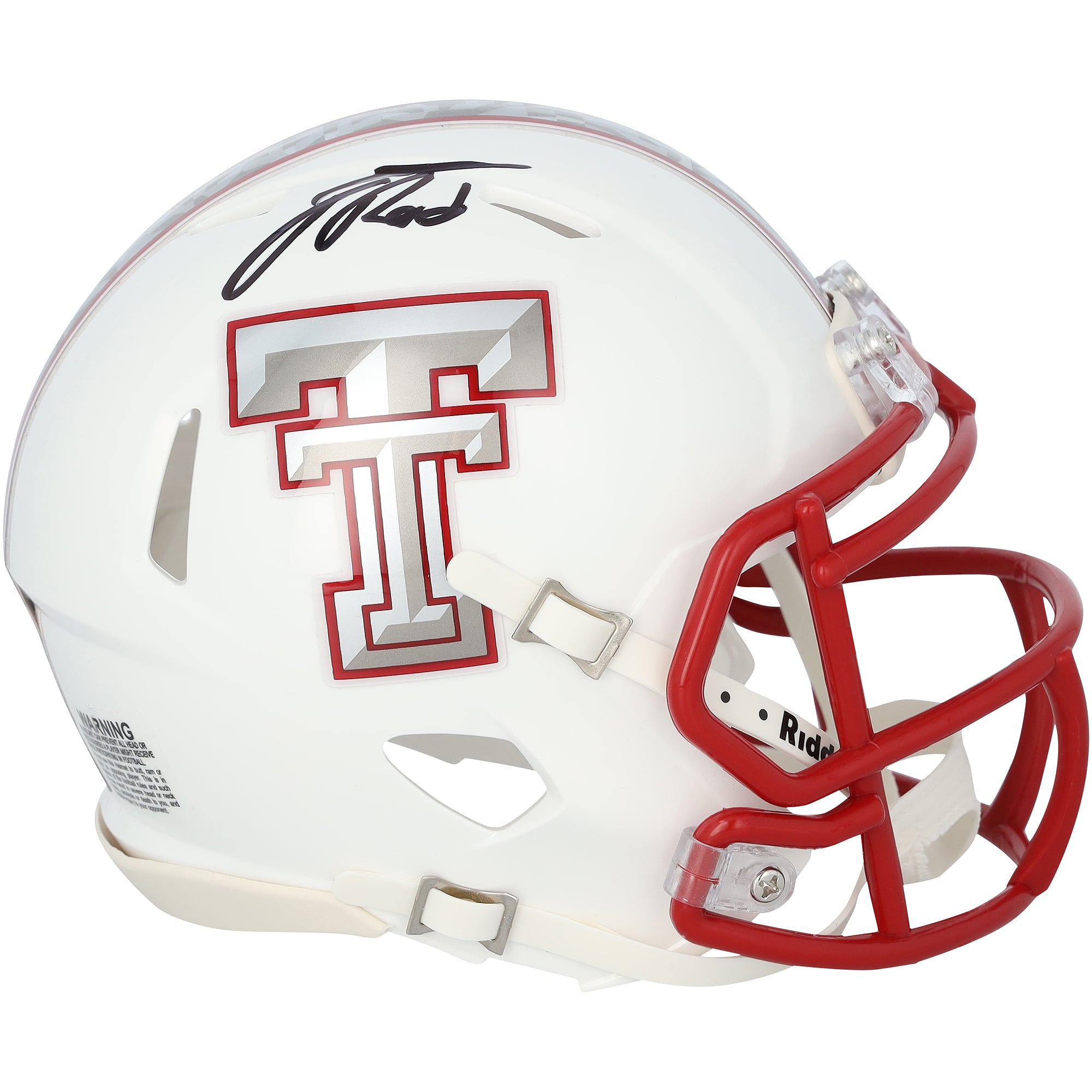 Casque Riddell Speed Mini blanc galvanisé autographié par Jacob Rodriguez, joueur des Texas Tech Red Raiders